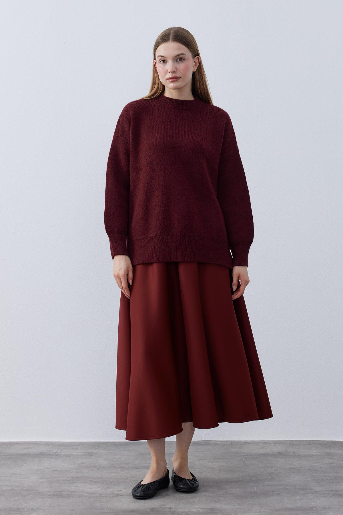 Circe Basic Dokuma Kazak - Bordo 