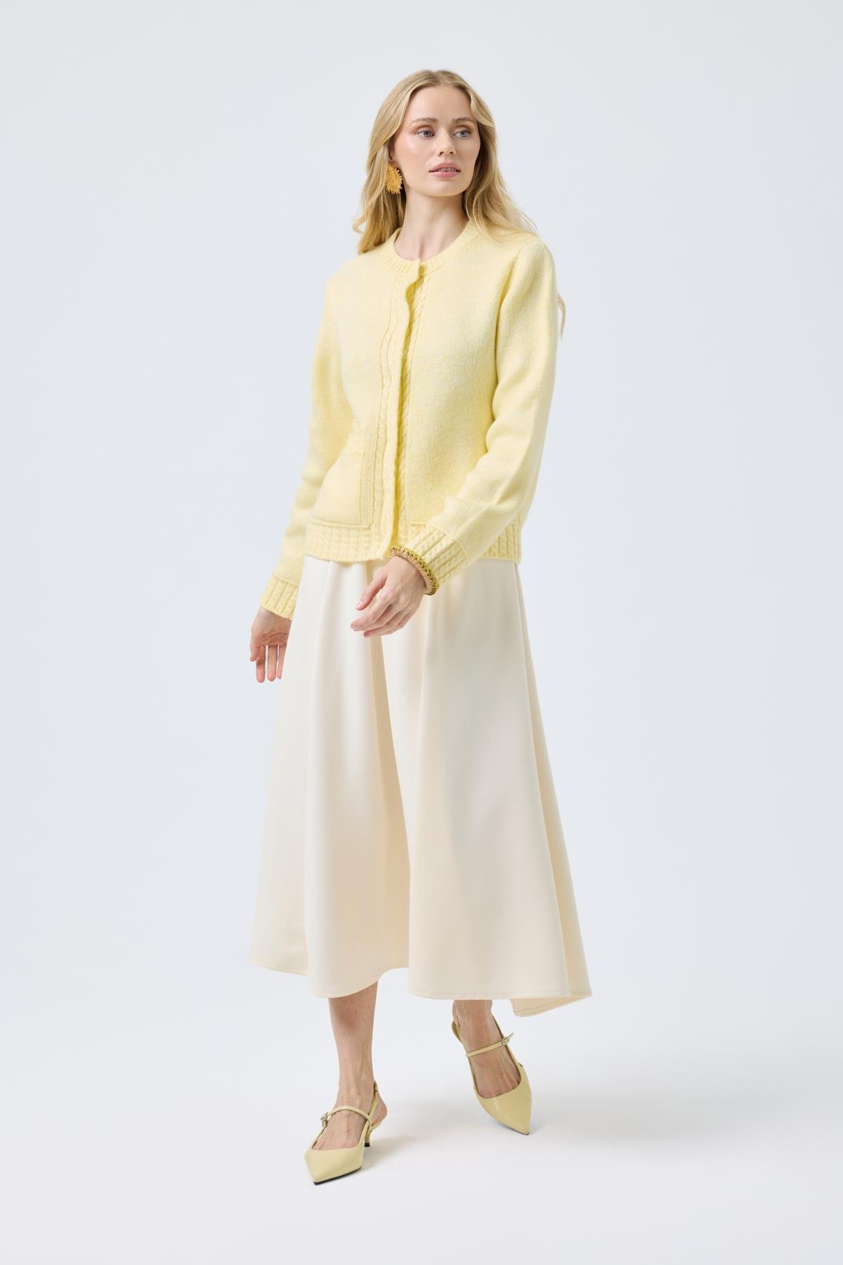 Cruz Cepli Çıtçıtlı Örme Hırka  - Sarı 