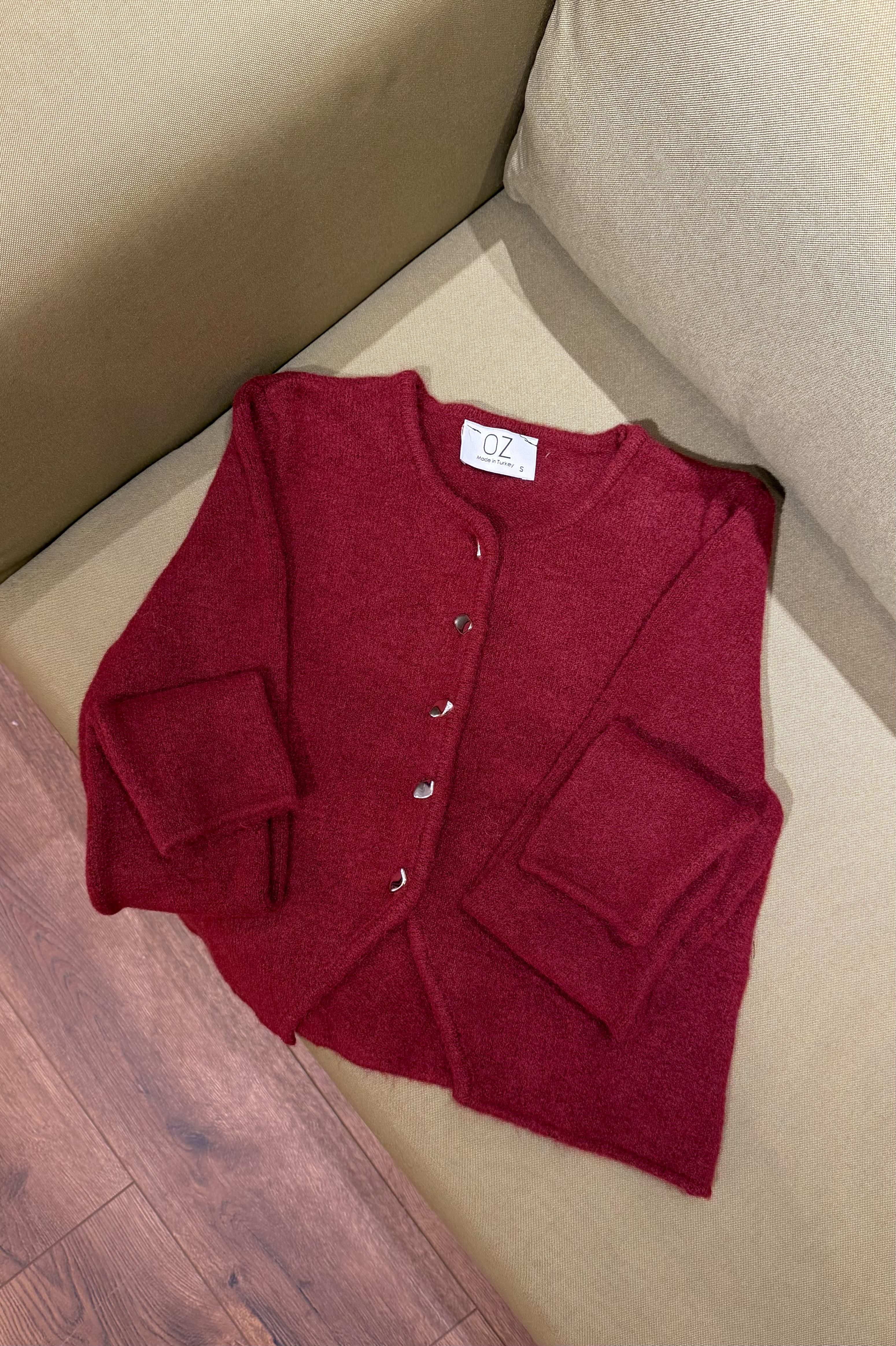 Dahlia Gümüş Düğmeli Hırka - Bordo 