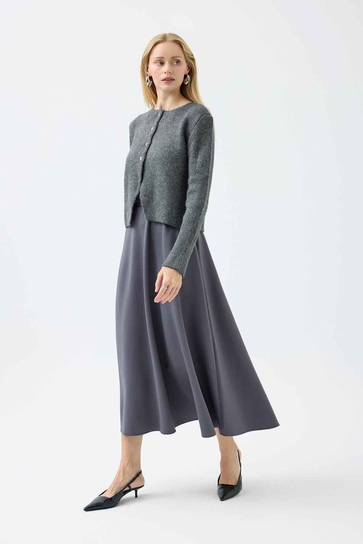 Dahlia Gümüş Düğmeli Hırka - Kırmızı 