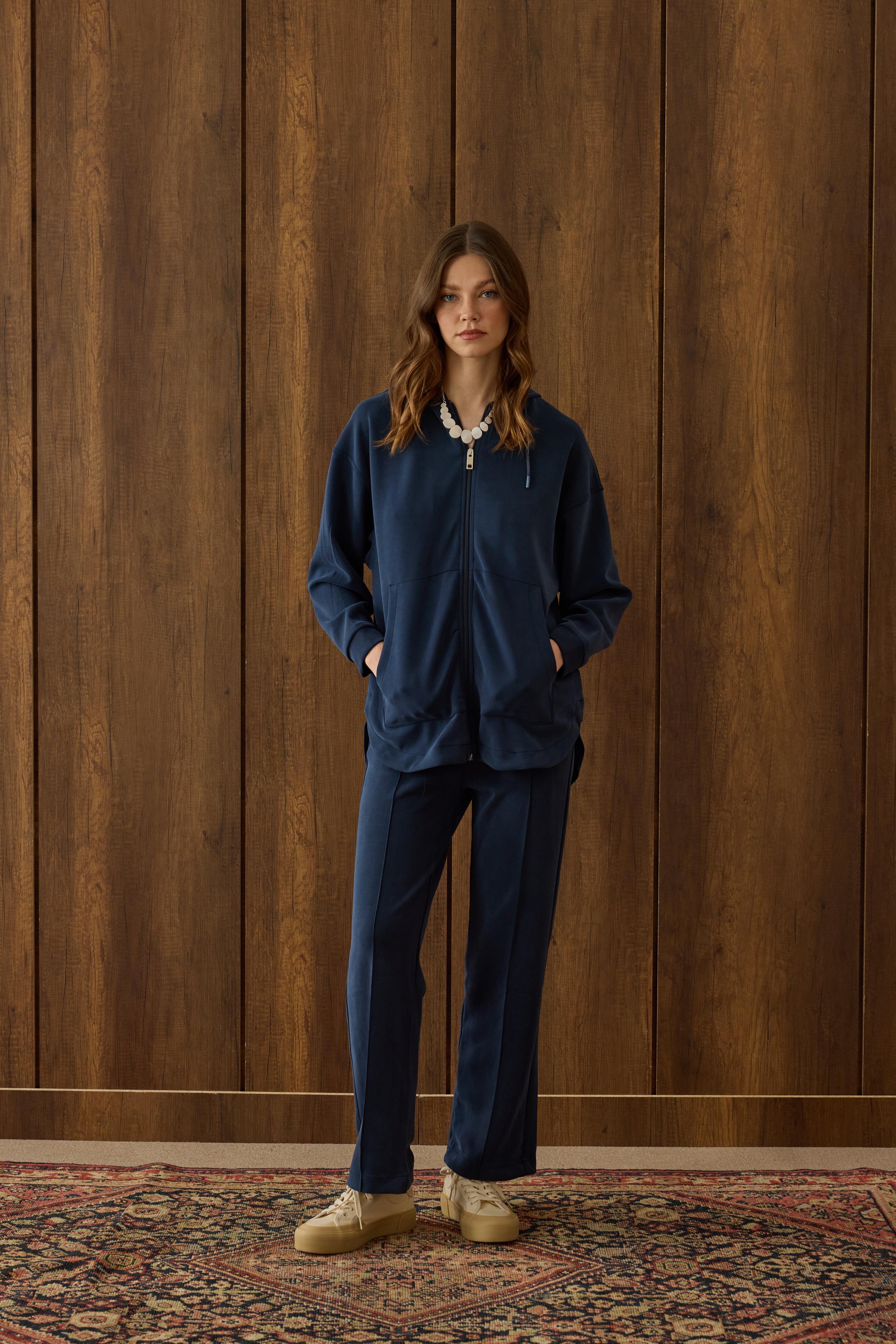 Davina Kapüşonlu Fermuarlı Takım  - Lacivert