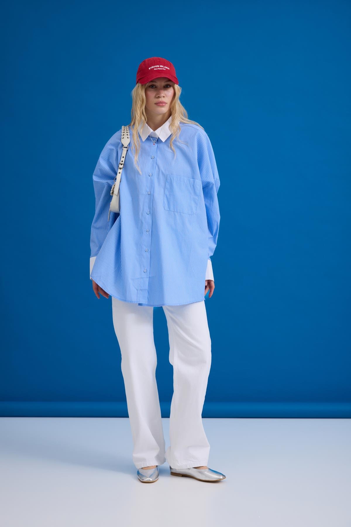 Denim Palazzo Pantolon - Beyaz