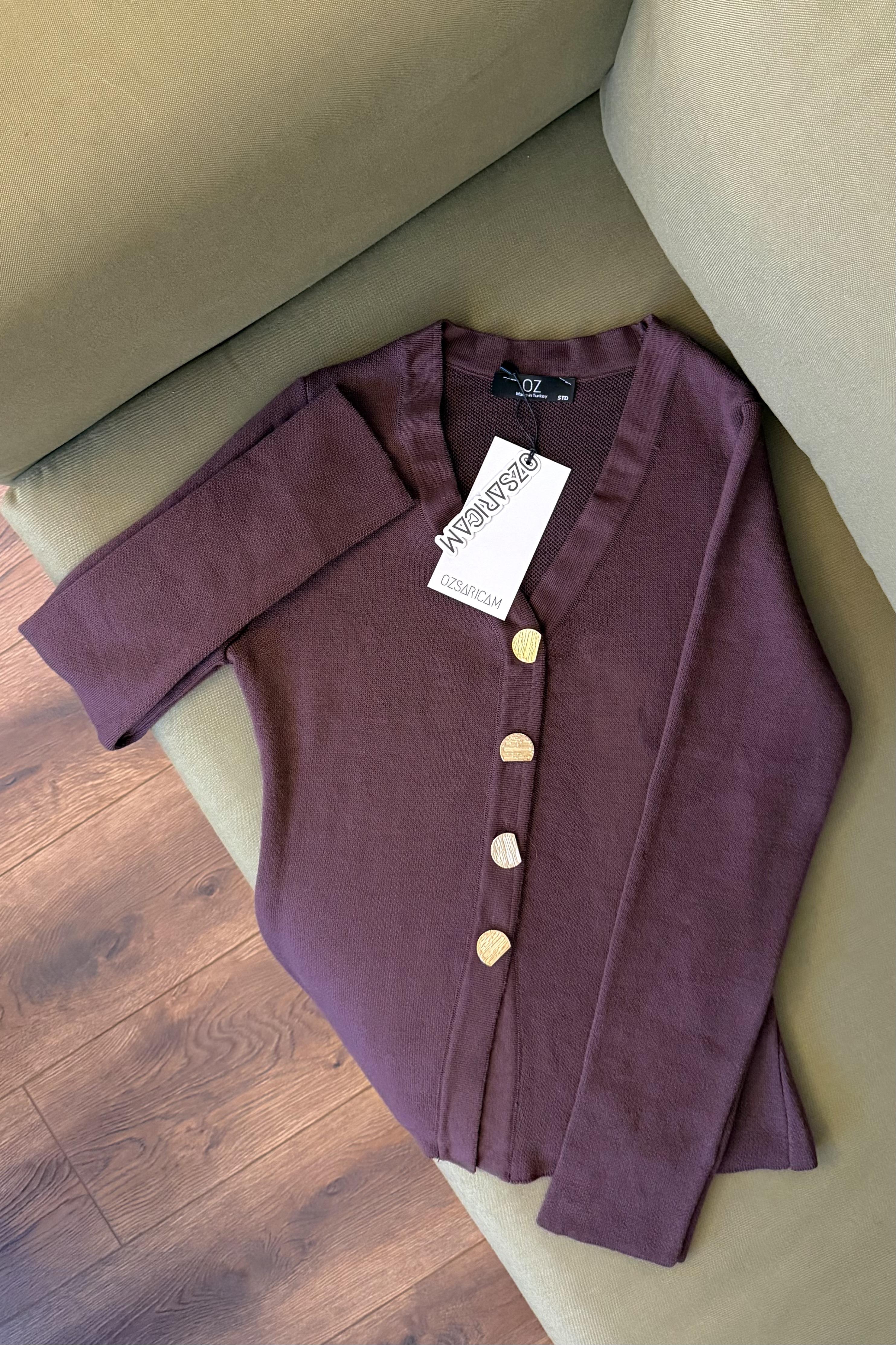 Dora Belden Oturtmalı Hırka - Mürdüm 