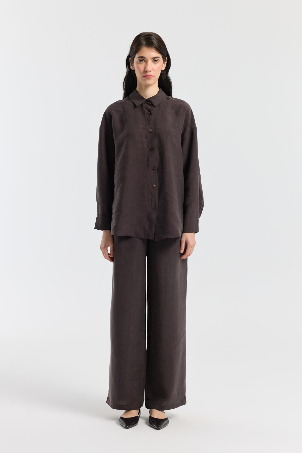 Dosha Arka Düğme Detaylı Tensel Takım - Acı kahve