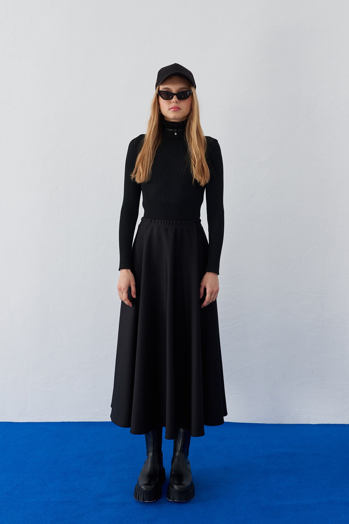 Ellen Puff Skuba Fabric Floor Skirt - Black