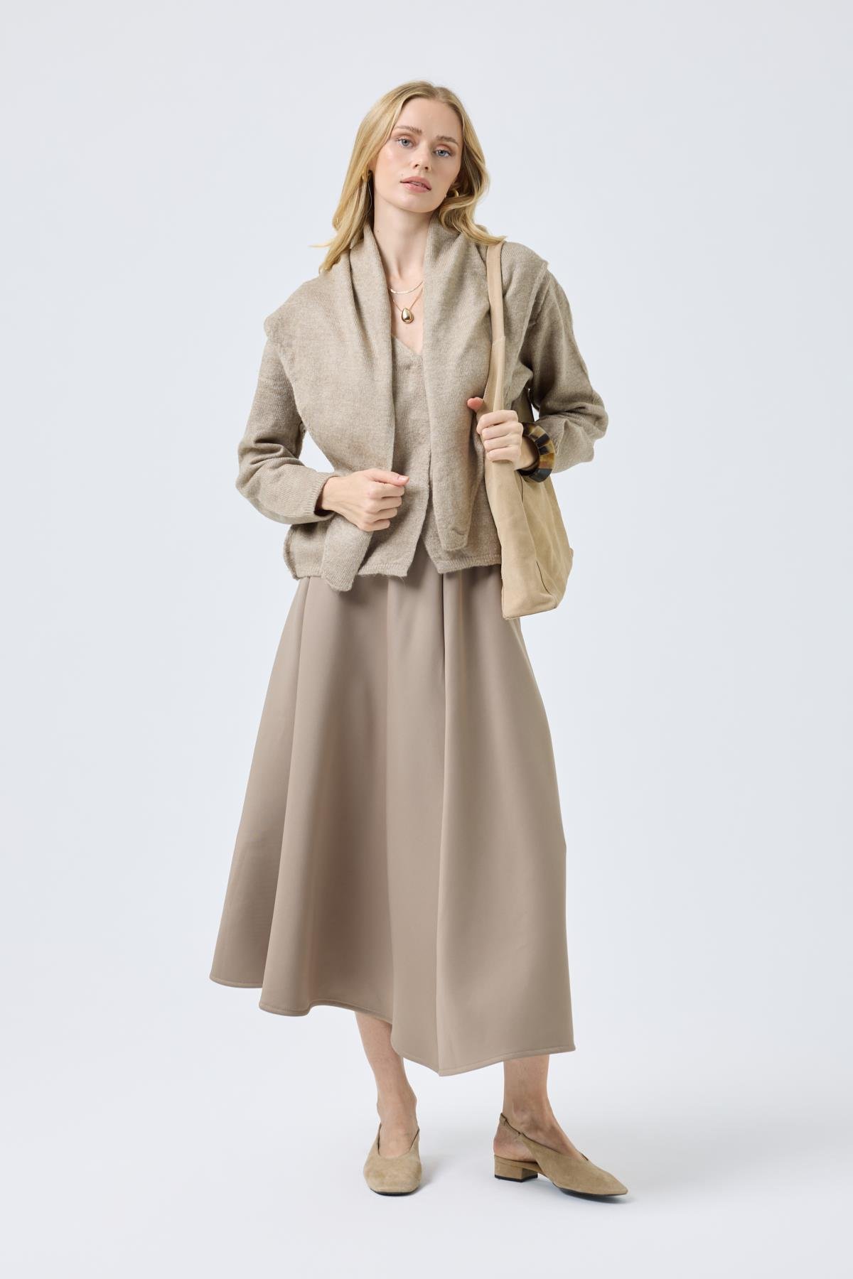 Emmy Atkılı Triko Hırka - Vizon 