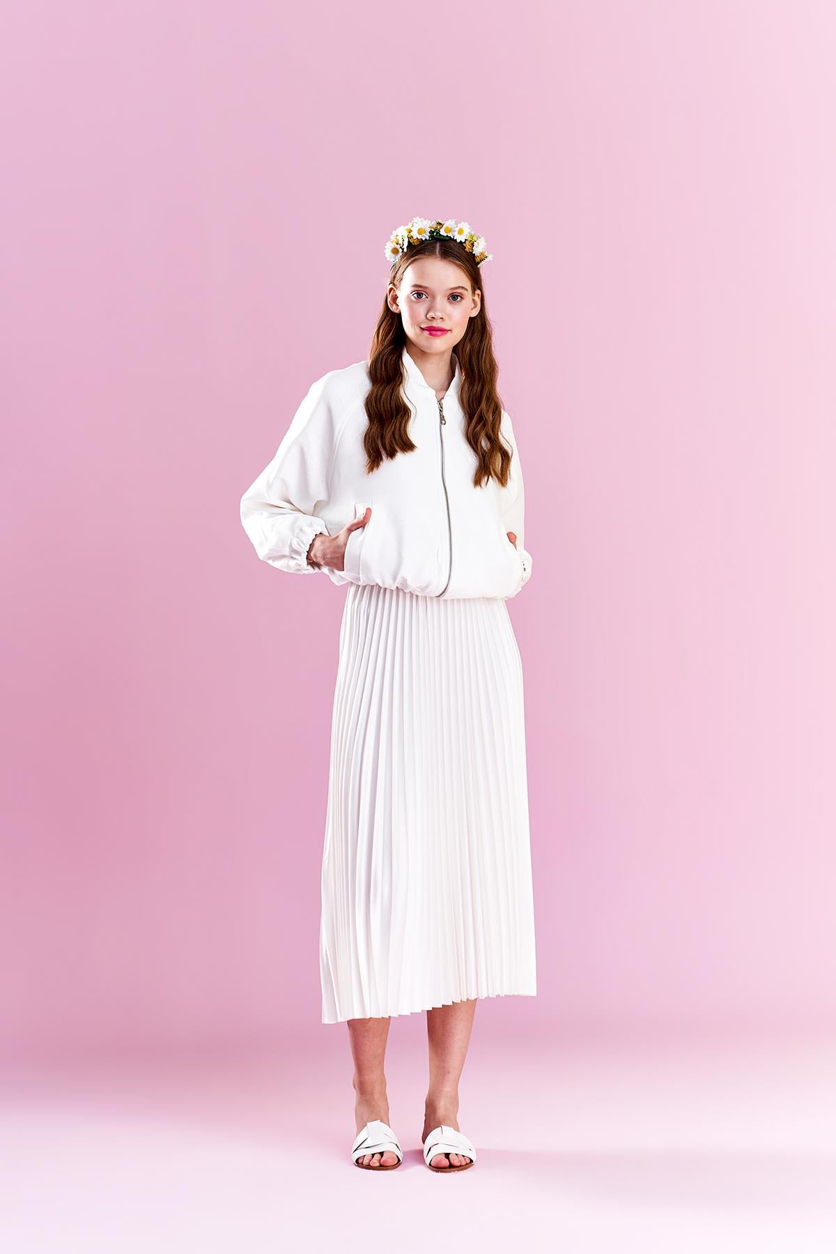 Emy Plisole Etek - Beyaz