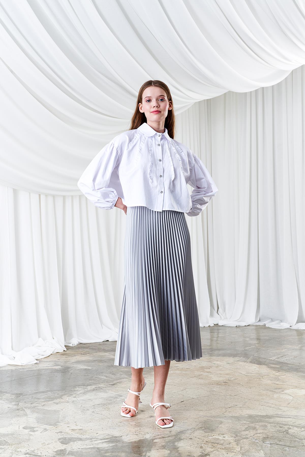 Emy Plisole Etek - Gri