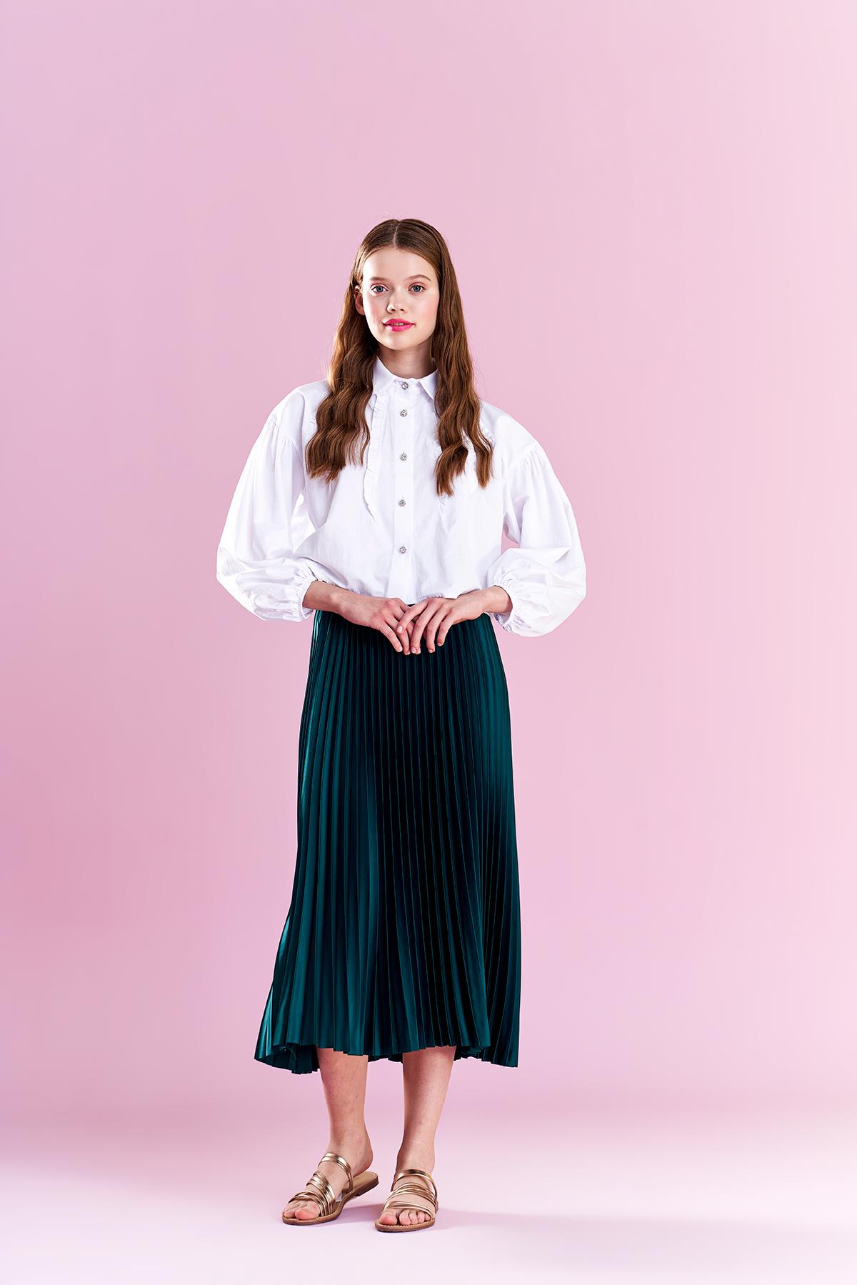 Emy Plisole Etek - Zümrüt