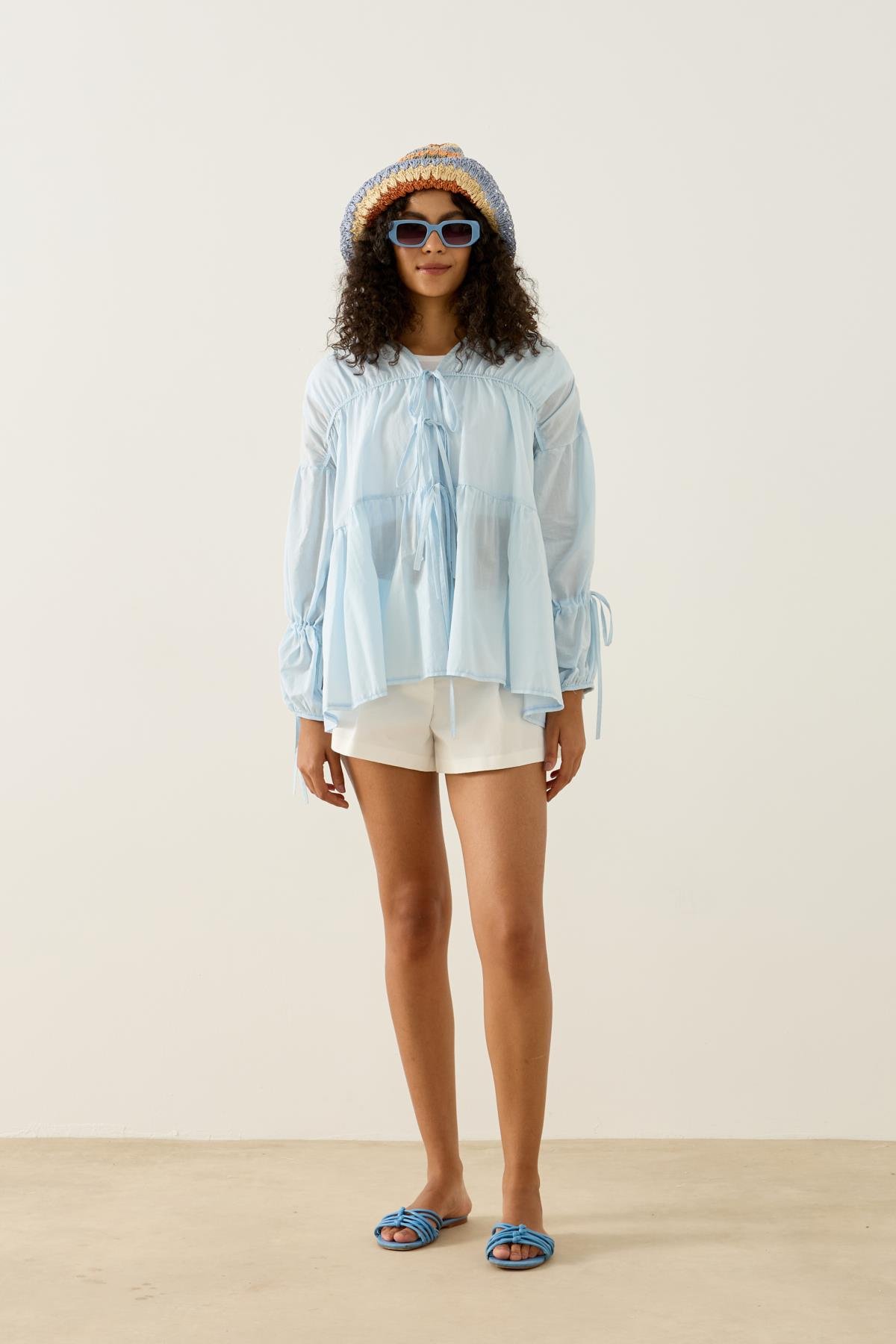 Evie Bağcıklı Robalı Tunik - Mavi