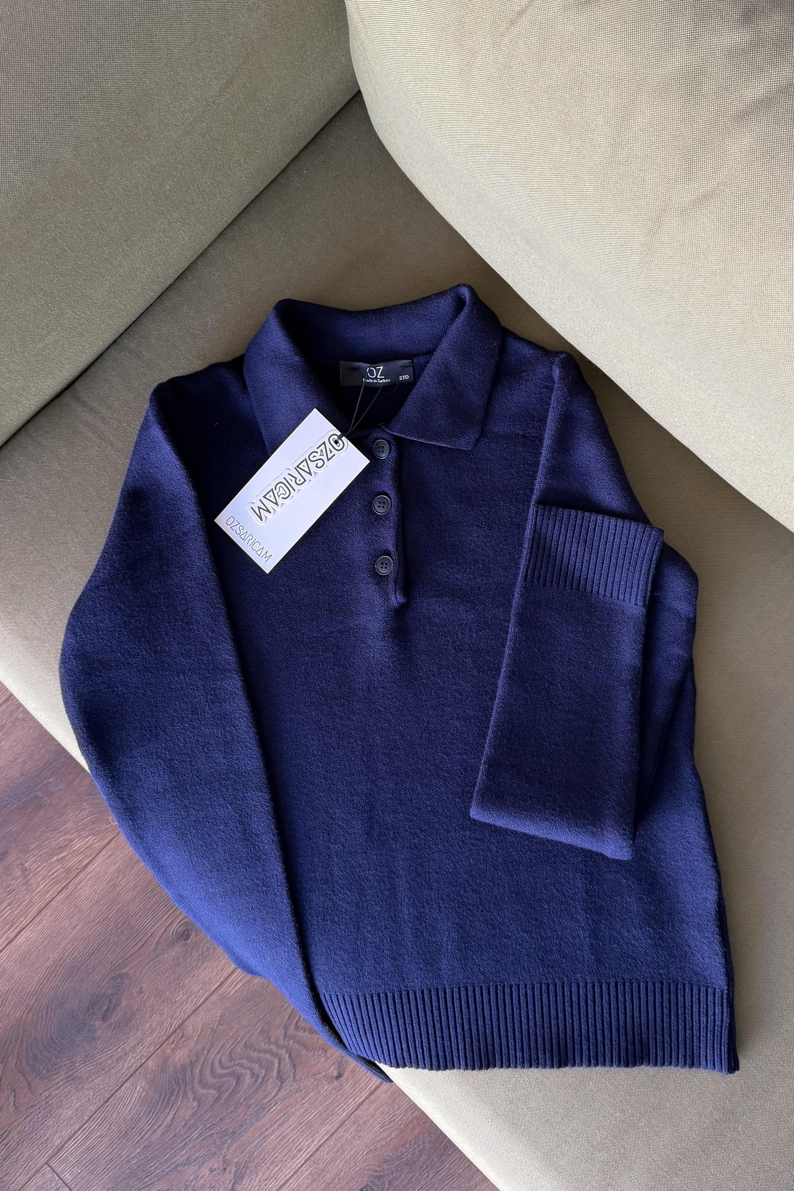 Fawn Polo Yaka Çelik Örme Kazak - Lacivert