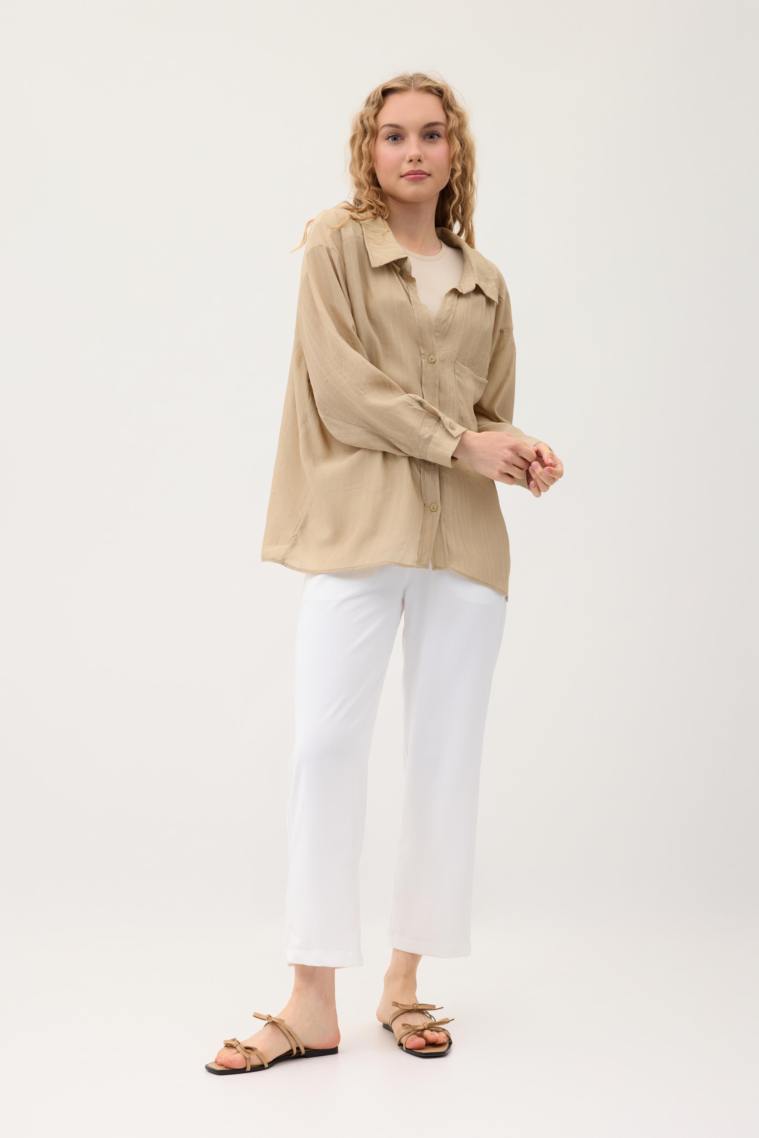 Floria Tencel Oversize Gömlek - Vizon