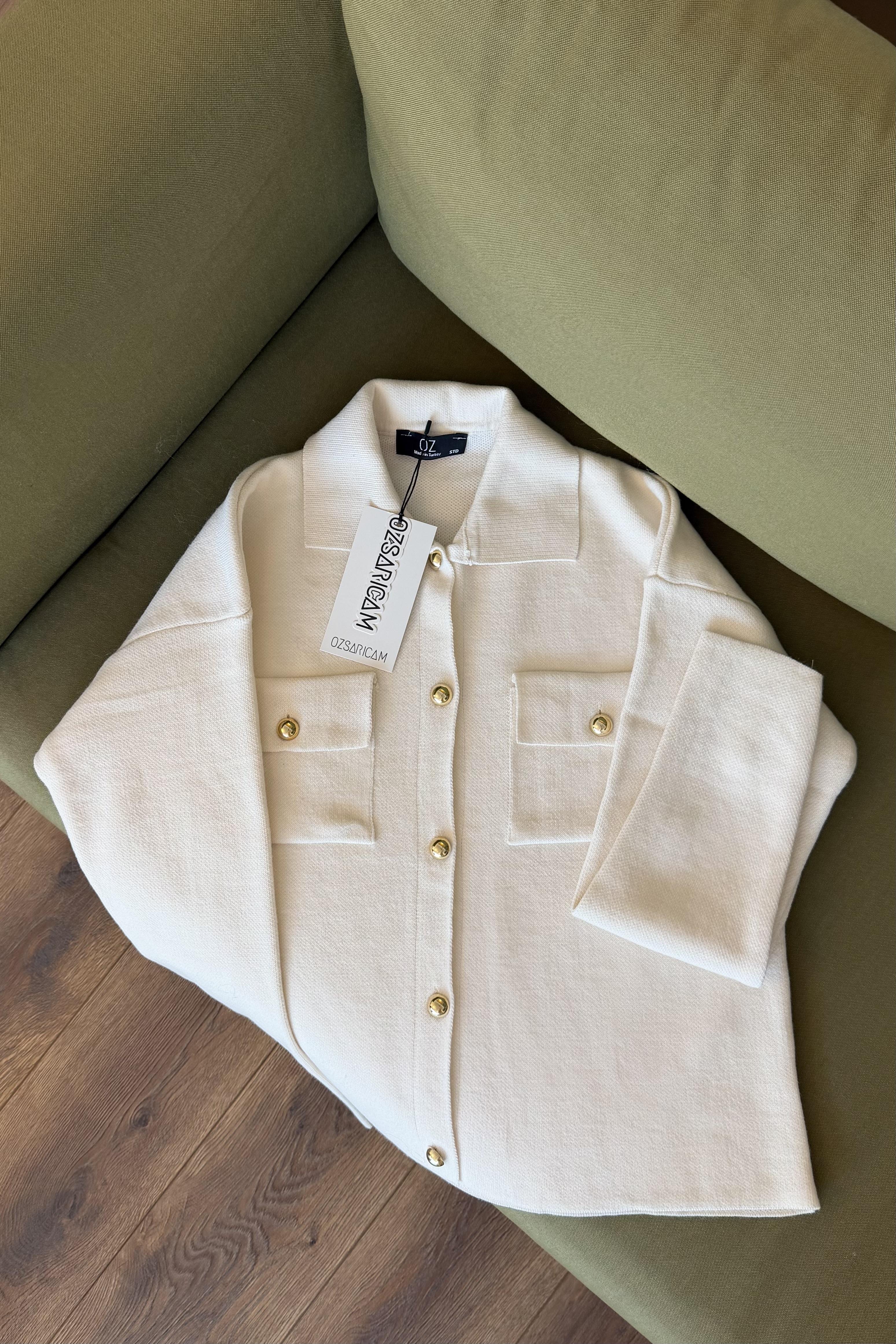 Gabriela Gold Düğmeli Hırka - Krem 