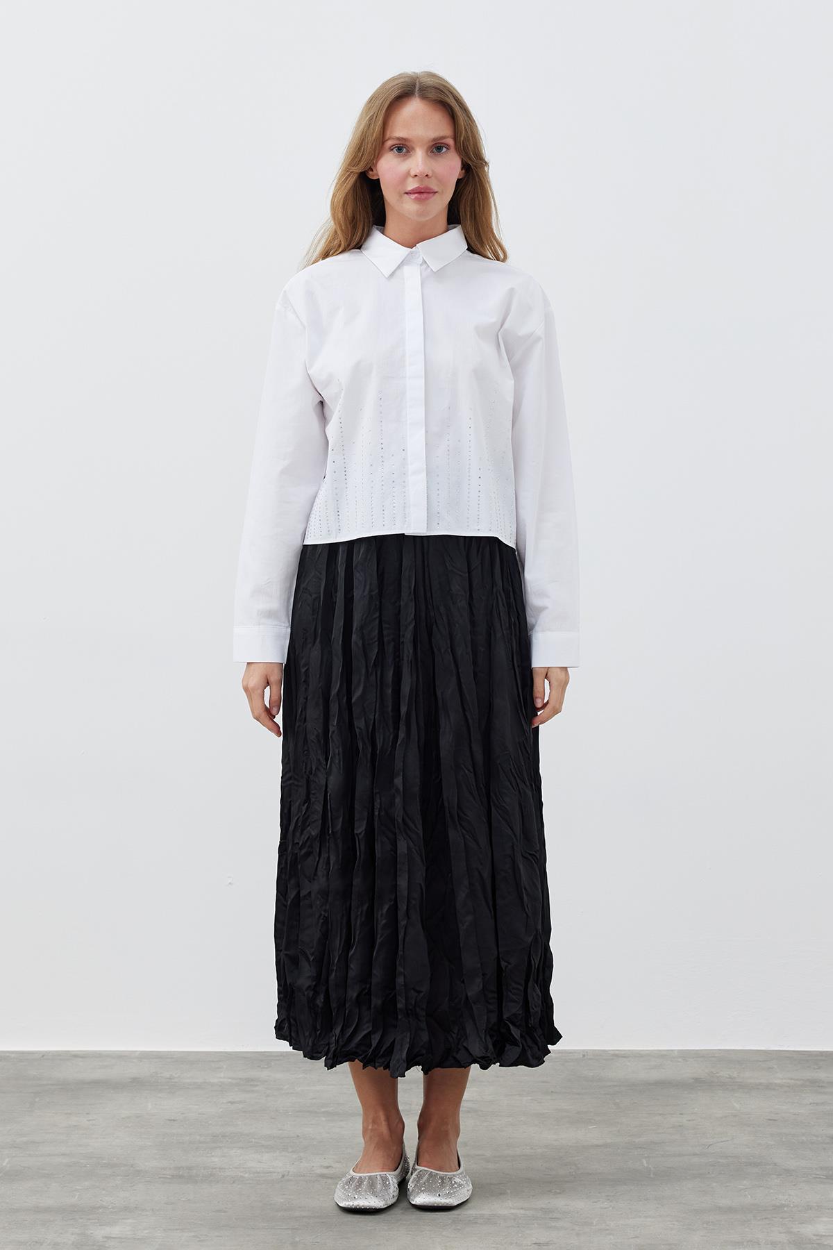 GALİA KRAŞ SATEN ETEK - SİYAH