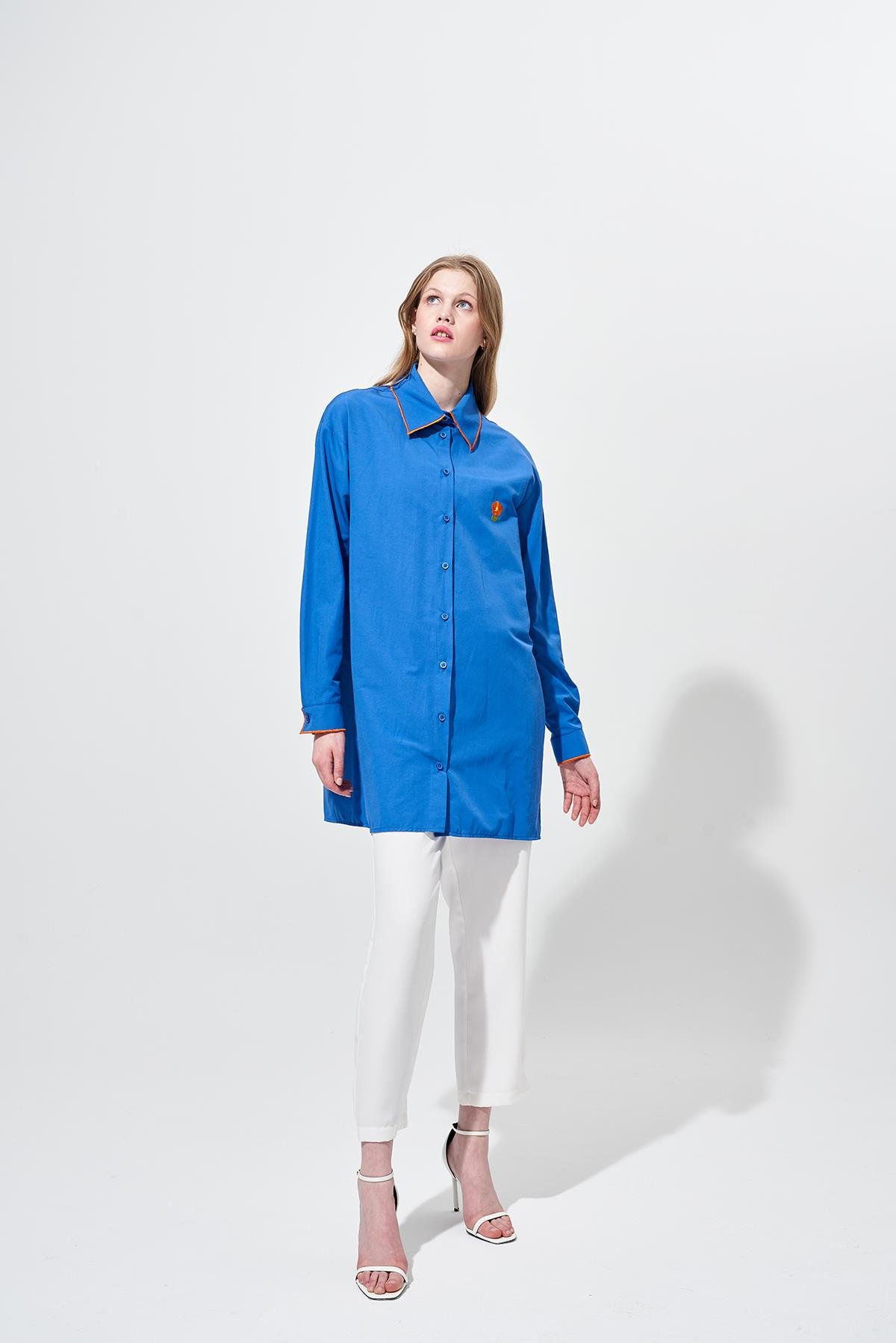 Gazado Nakış Detaylı Gömlek - İndigo