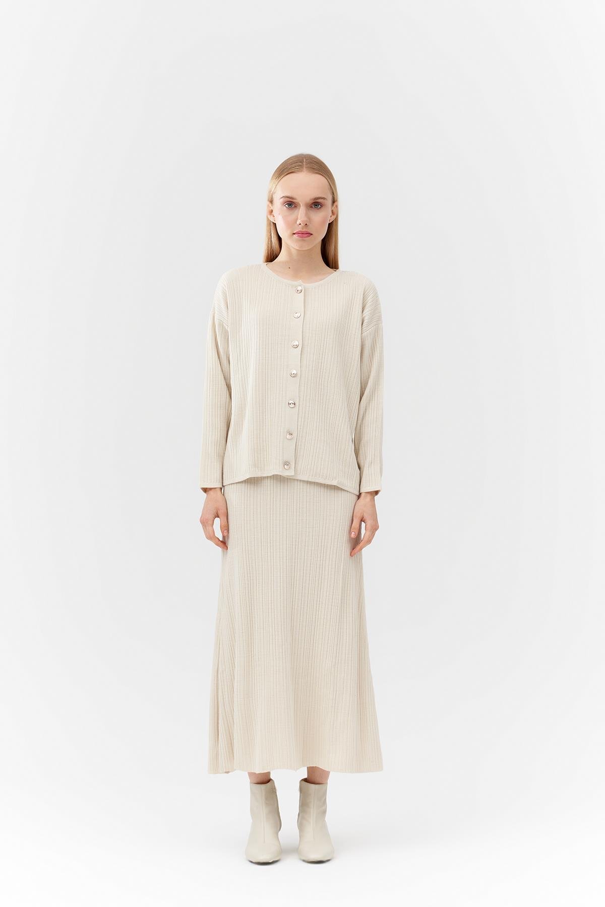 ICON GOLD DÜĞME DETAYLI FİTİLLİ ETEKLİ TAKIM - BEJ