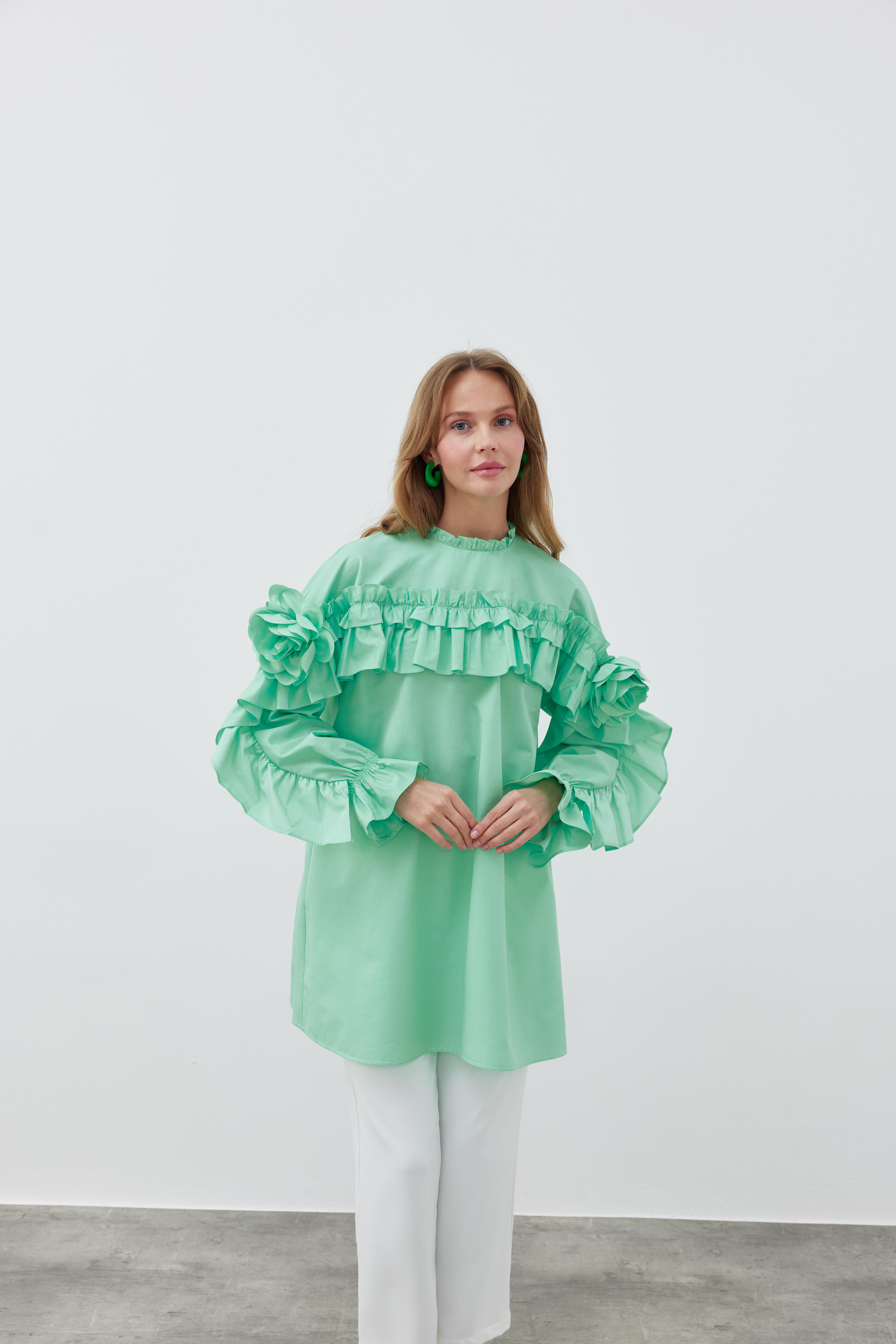 İSABELLA GÜLLÜ GÖMLEK- NİL YEŞİLİ 