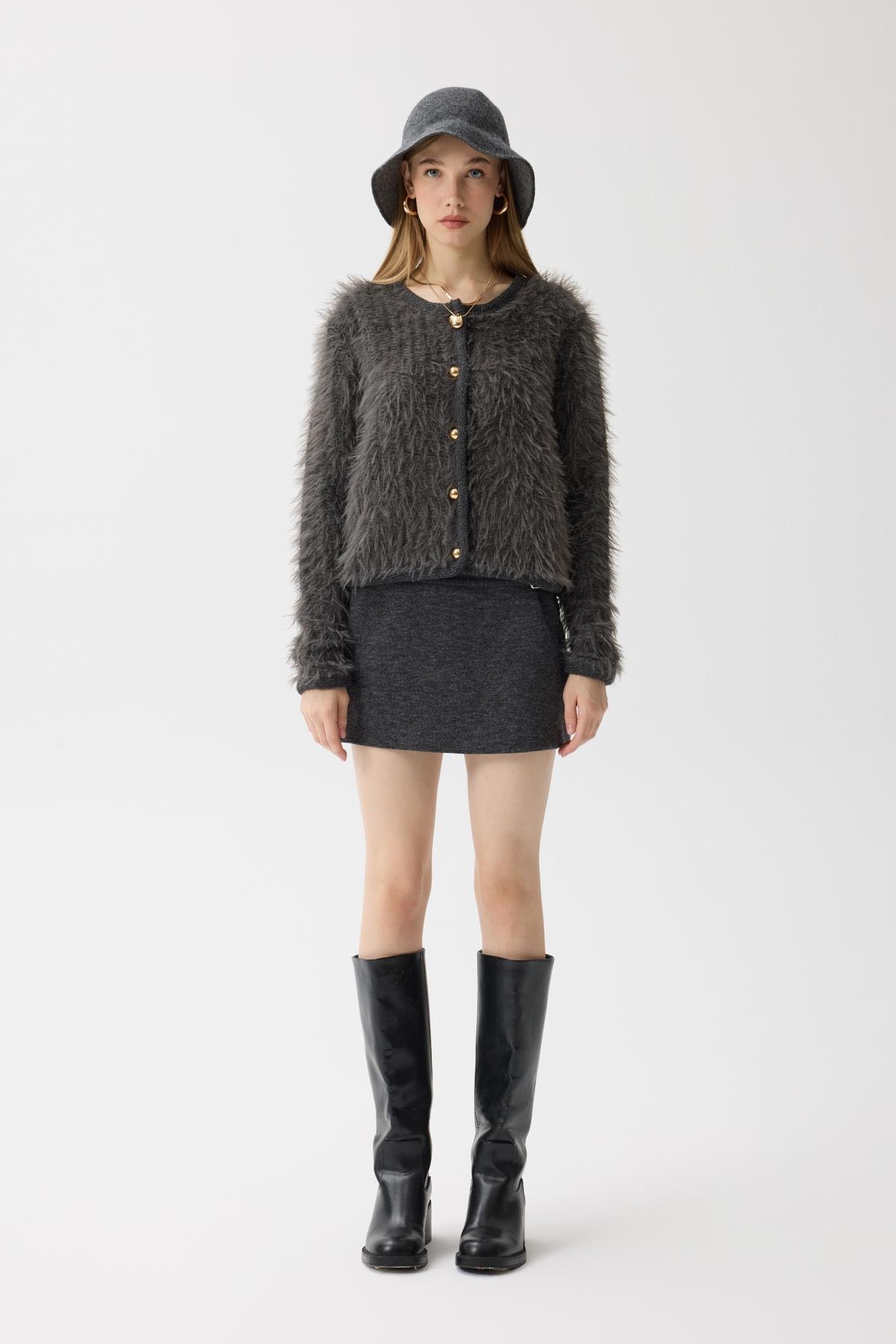 Isabella Tüylü Hırka - Antrasit