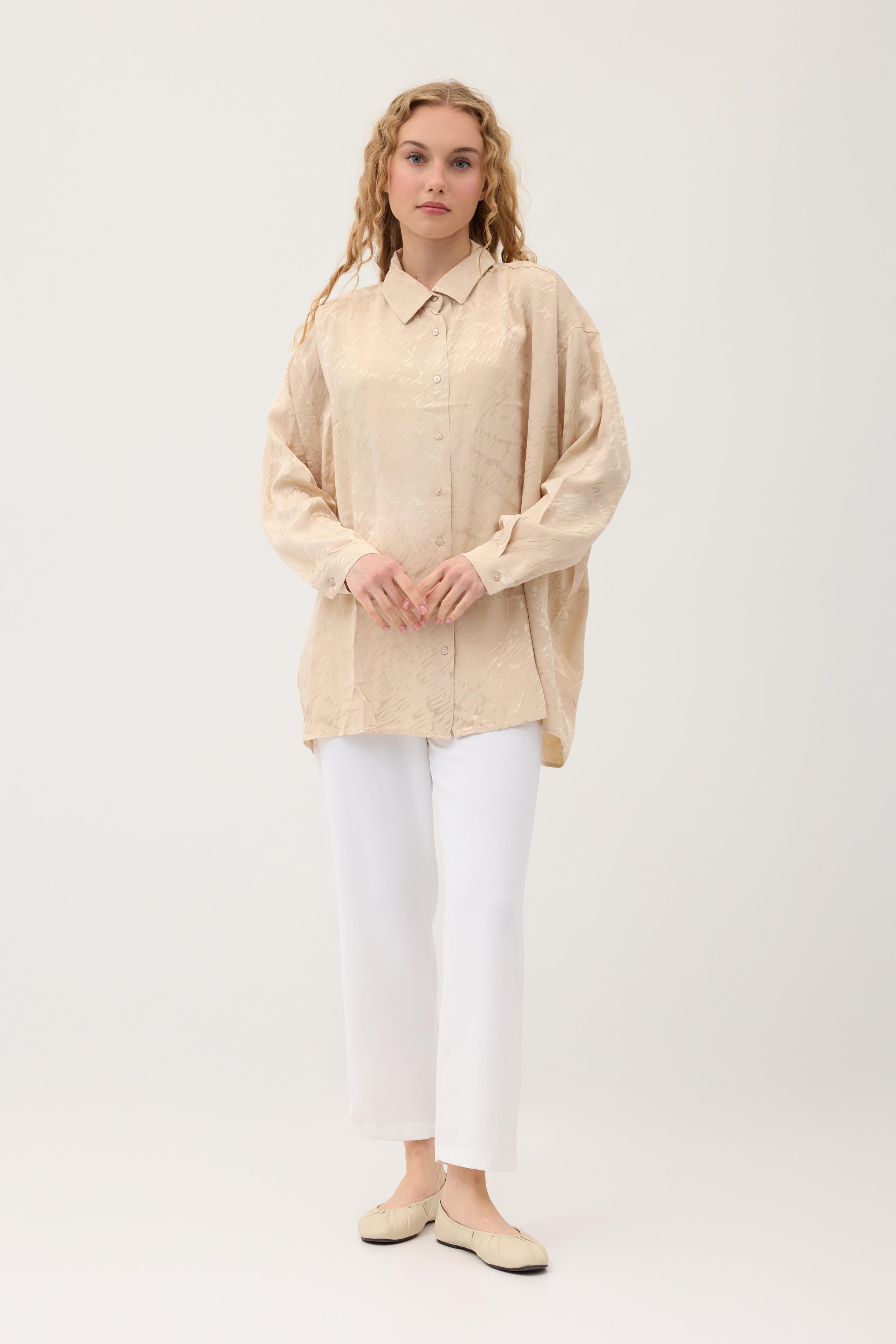 Jakar Zigzag Desenli Gömlek - Bej