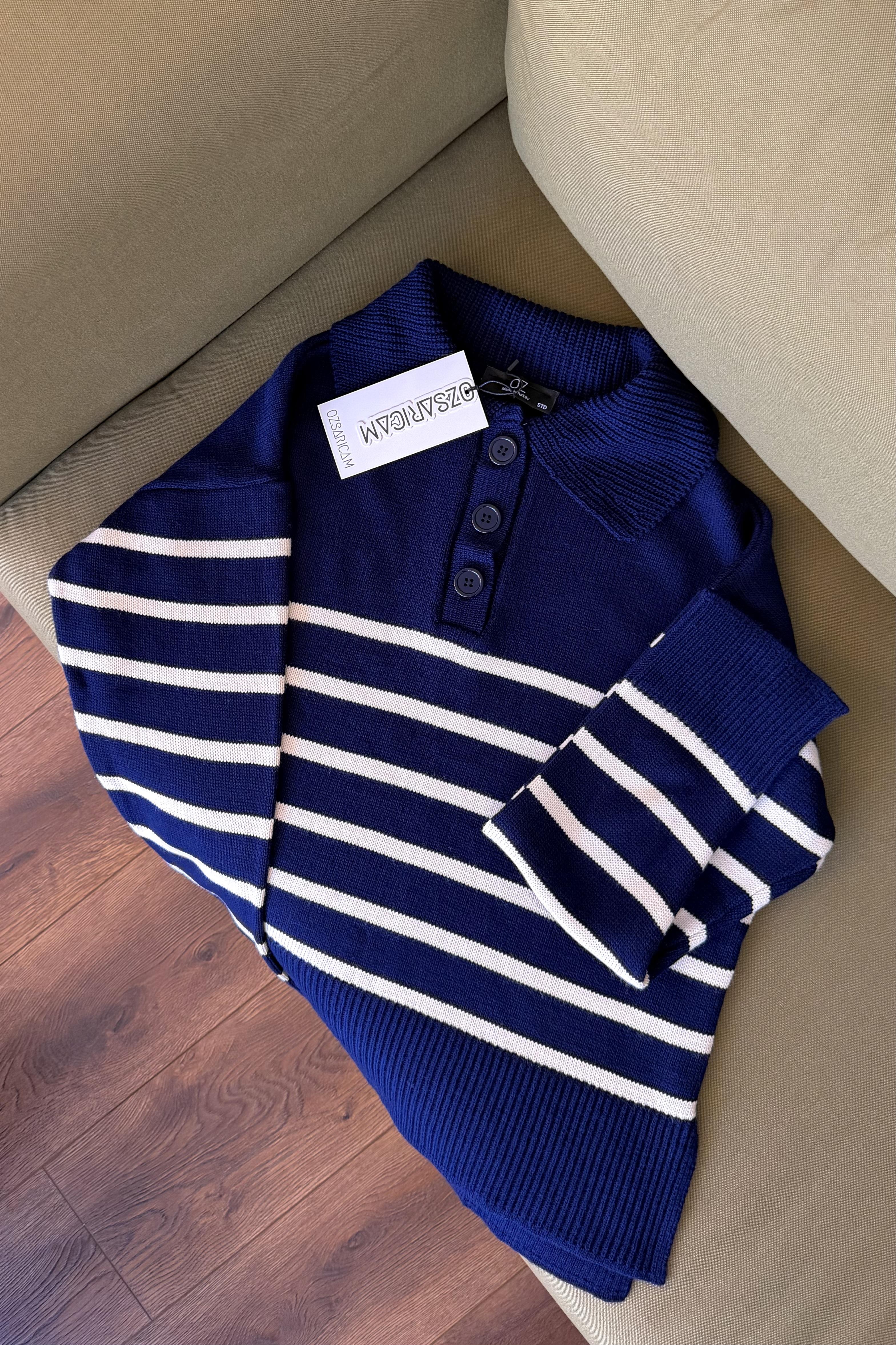 Jamie Çizgili Triko Hırka - Lacivert