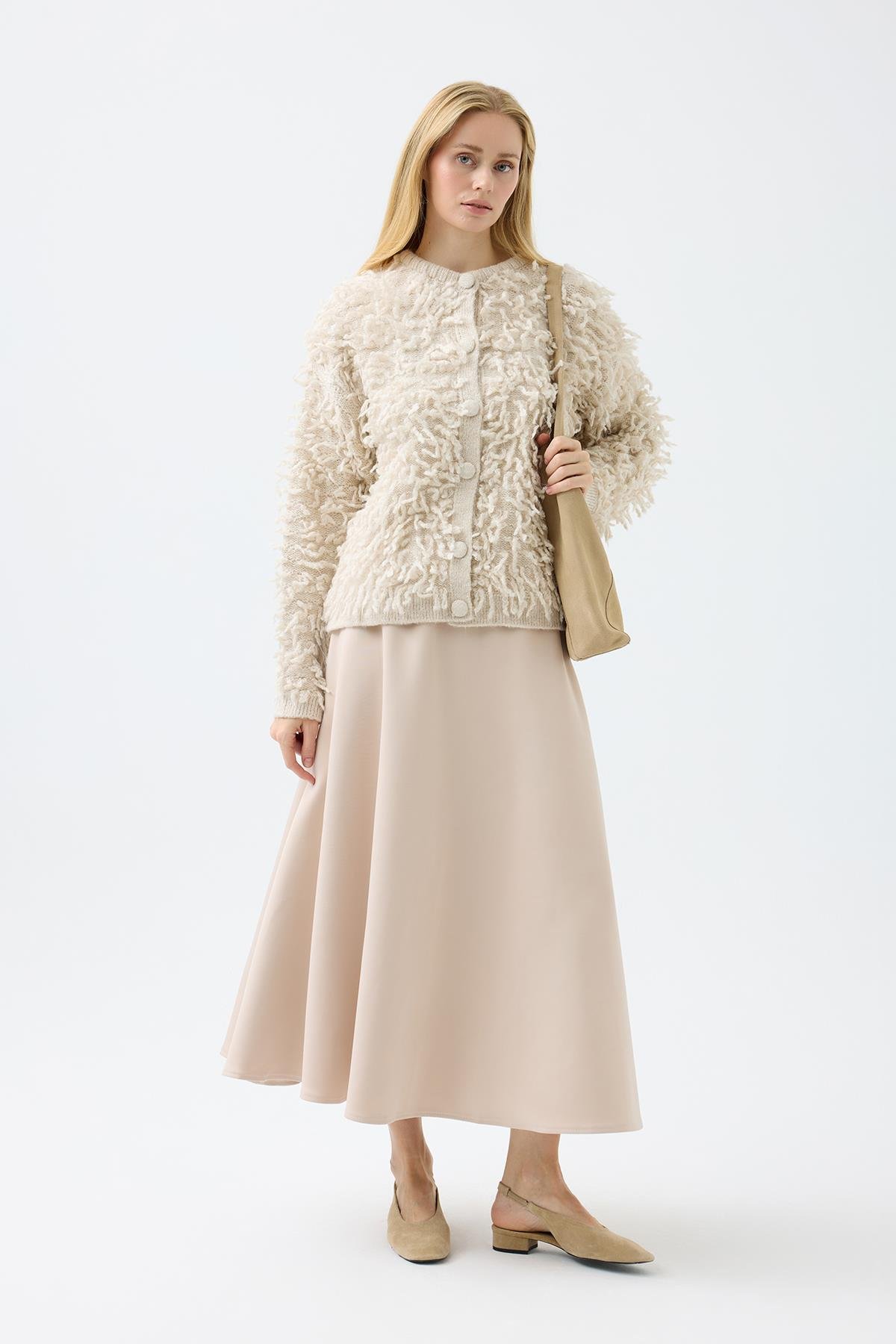 Jane Saçaklı Hırka - Bej 