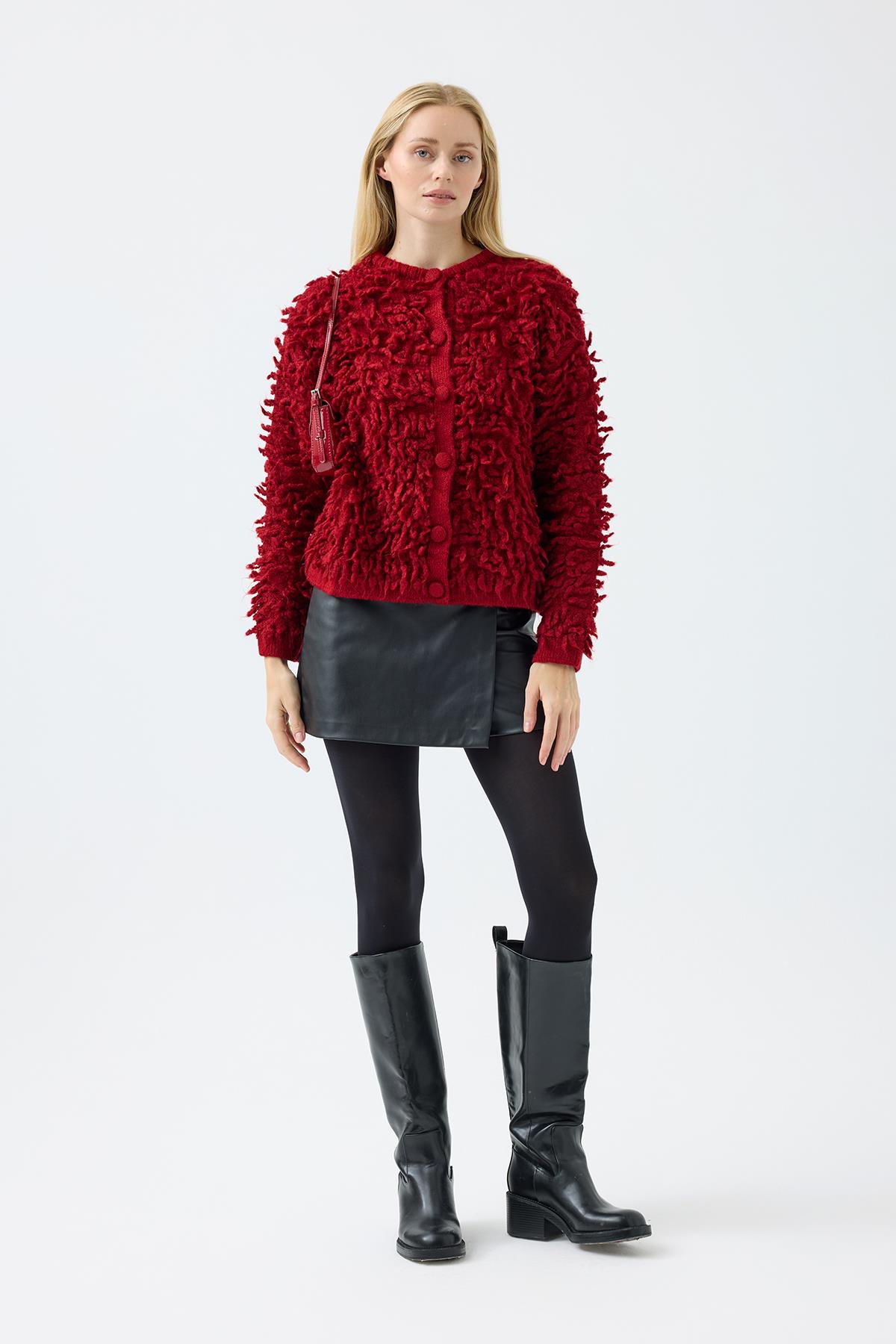 Jane Saçaklı Hırka - Kırmızı 