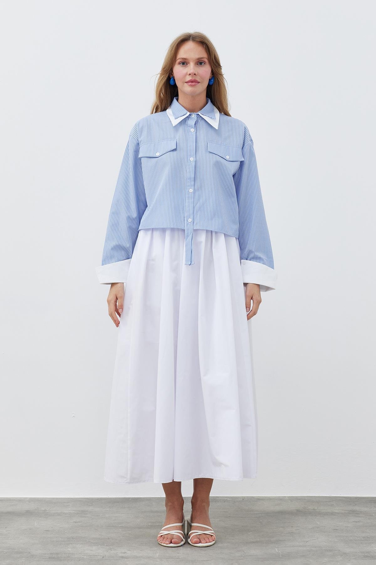 JENNY BÜZGÜLÜ GABARDİN ETEK - BEYAZ