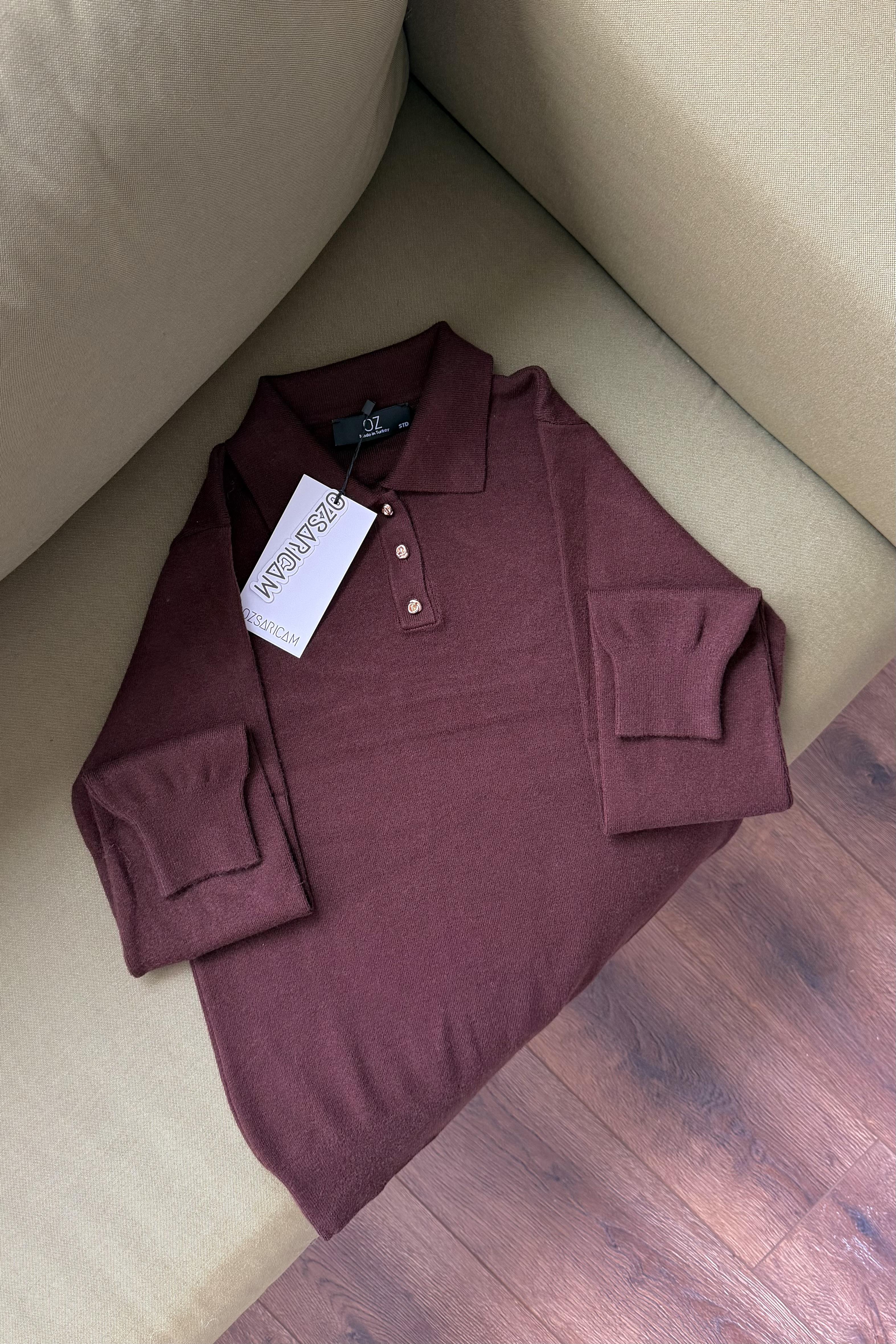 Jonie Polo Yaka Merserize Kazak - Kahverengi