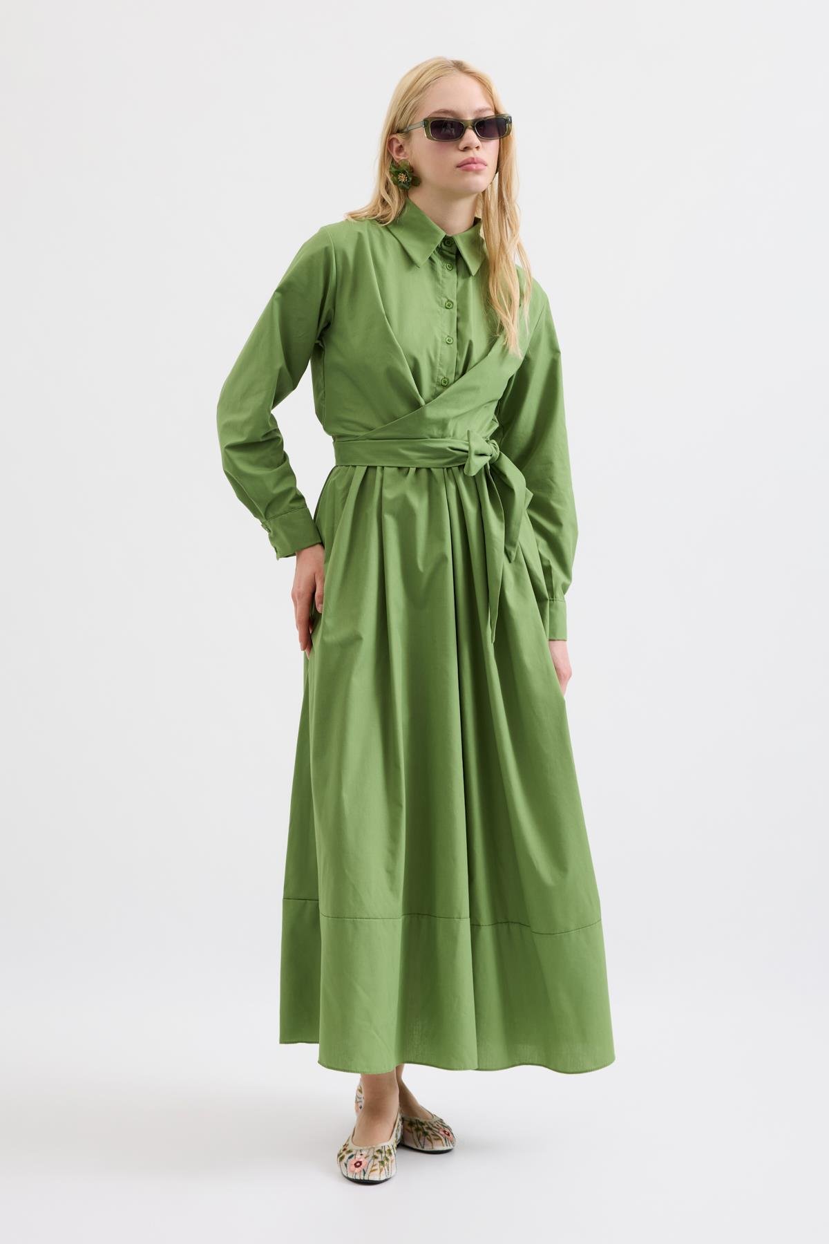 Kate Belden Bağlamalı Poplin Elbise- Haki