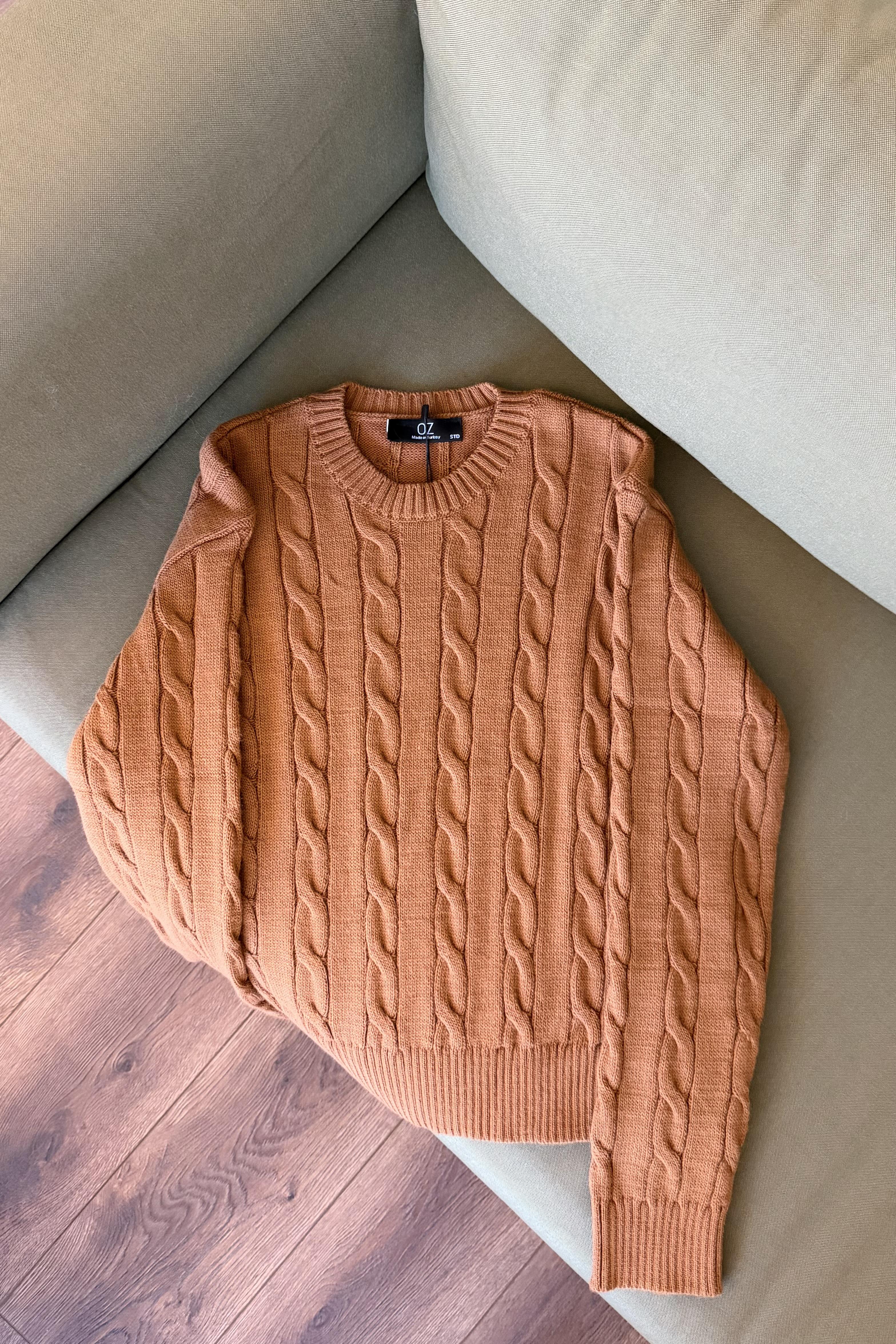 Kennedy Saç Örgülü Kazak - Tarçın 