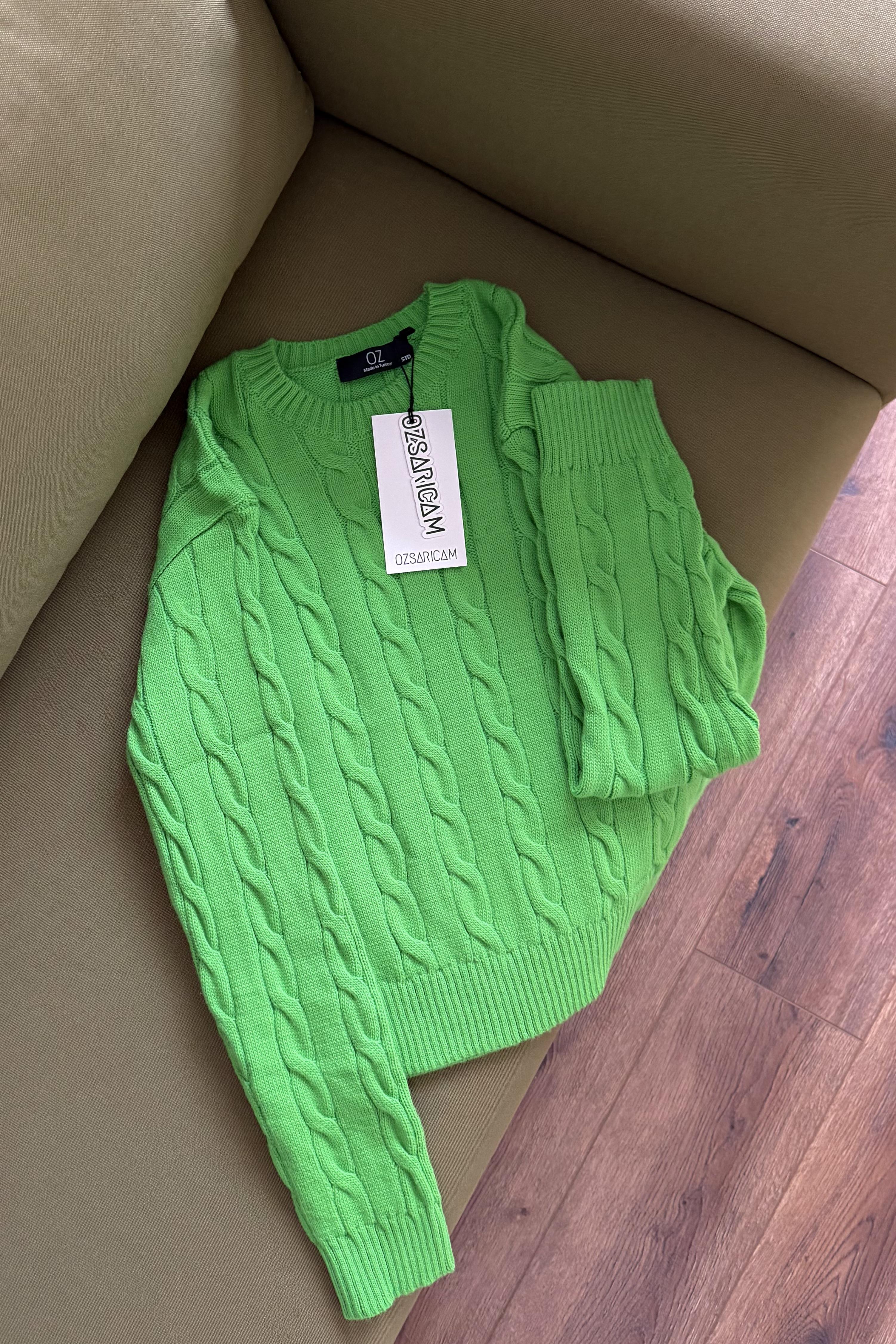 Kennedy Saç Örgülü Kazak - Yeşil 