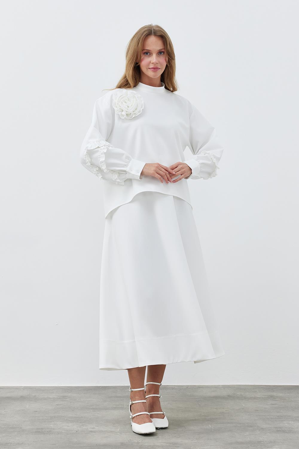 KREP KLOŞ ETEK- BEYAZ 