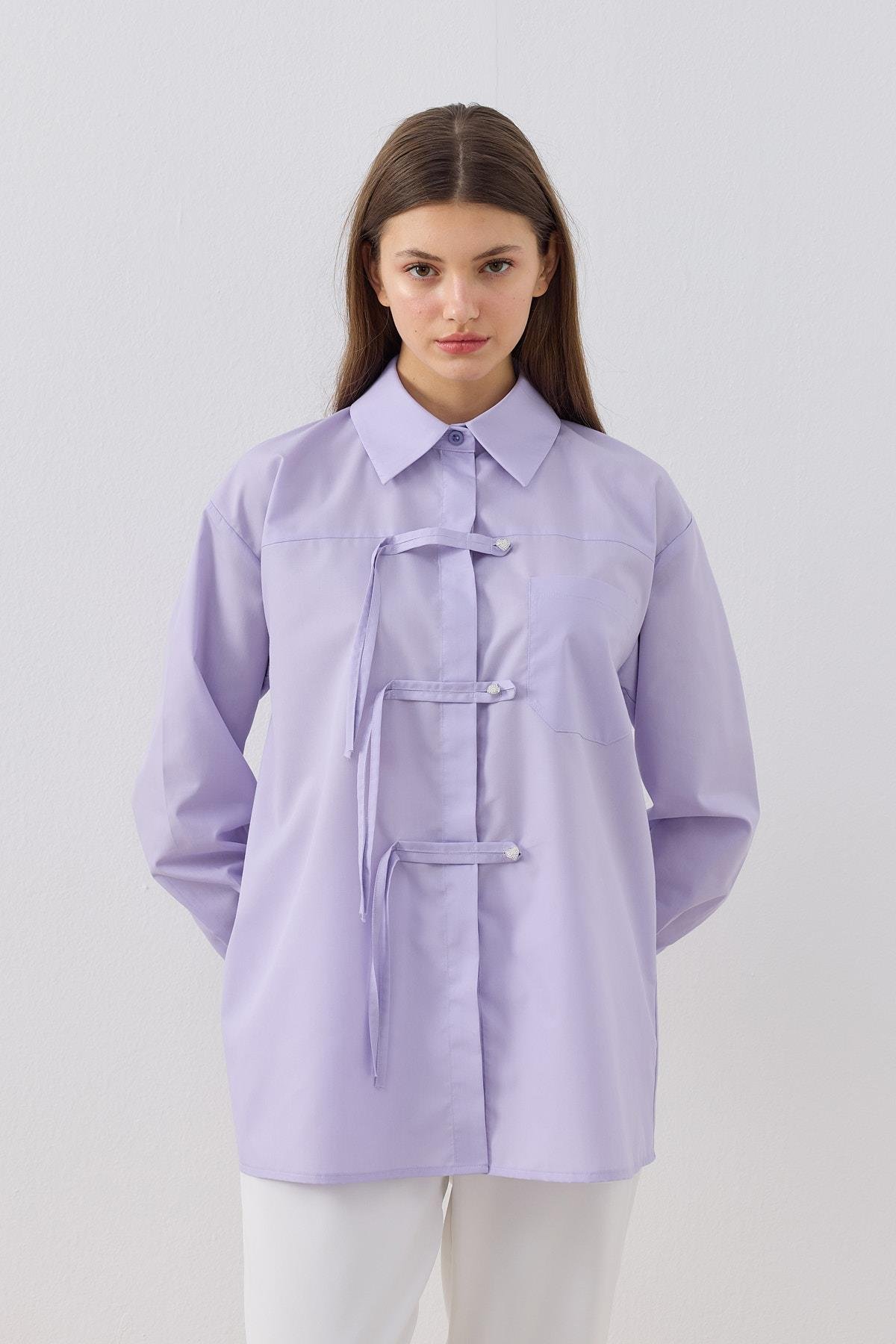 Larissa Çift Kapamalı Cepli Gömlek - Lila