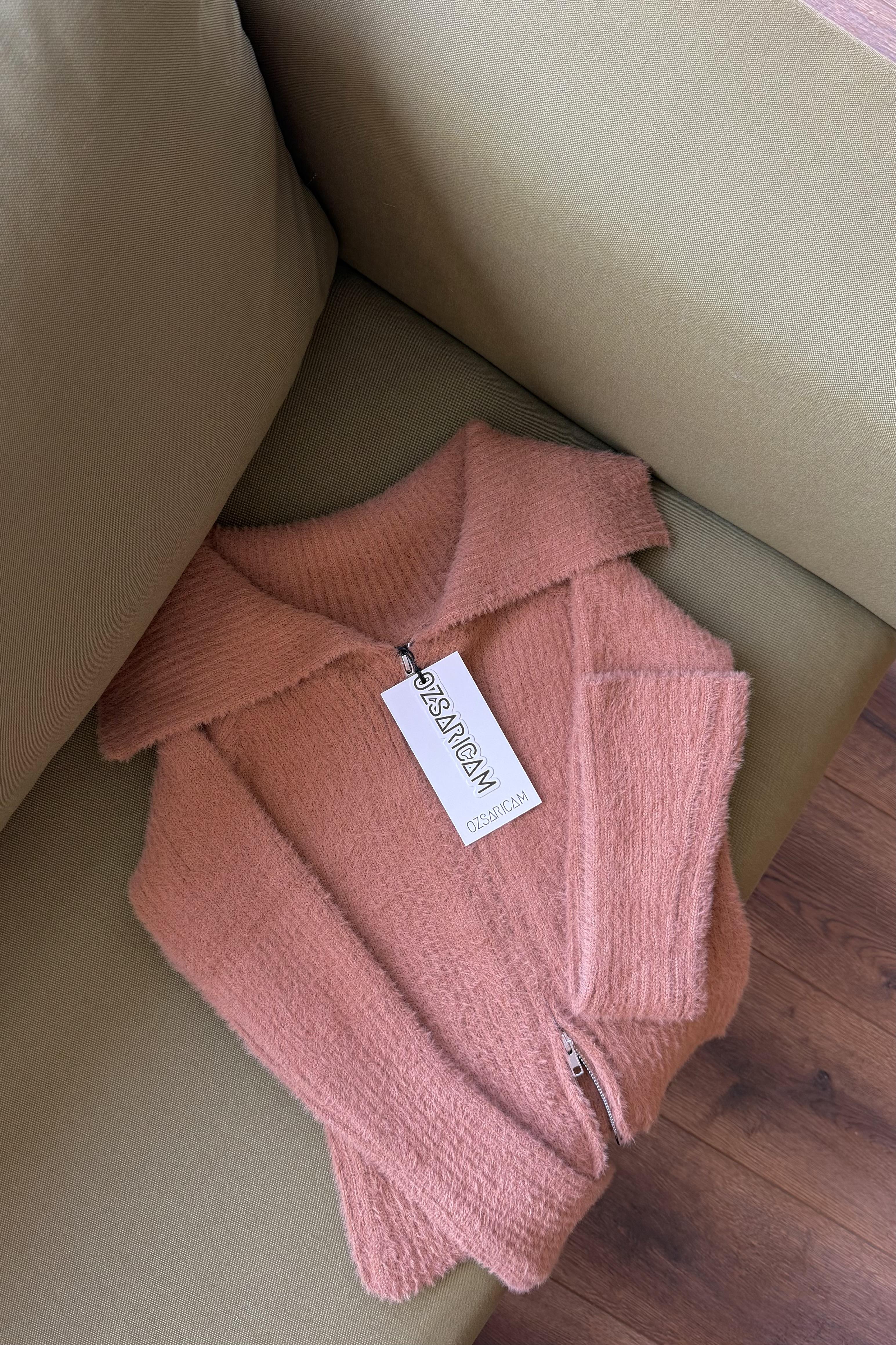 Lexa Denizci Yaka Fermuarlı Hırka - Camel