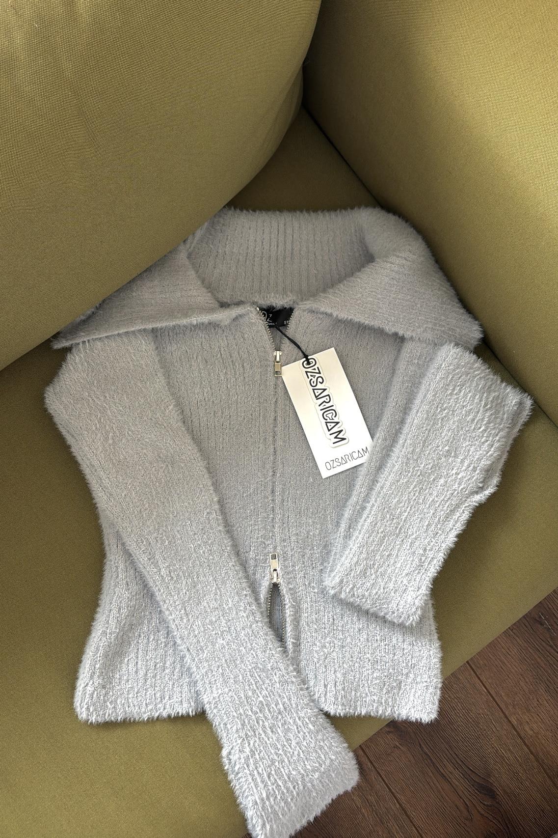 Lexa Denizci Yaka Fermuarlı Hırka - Gri