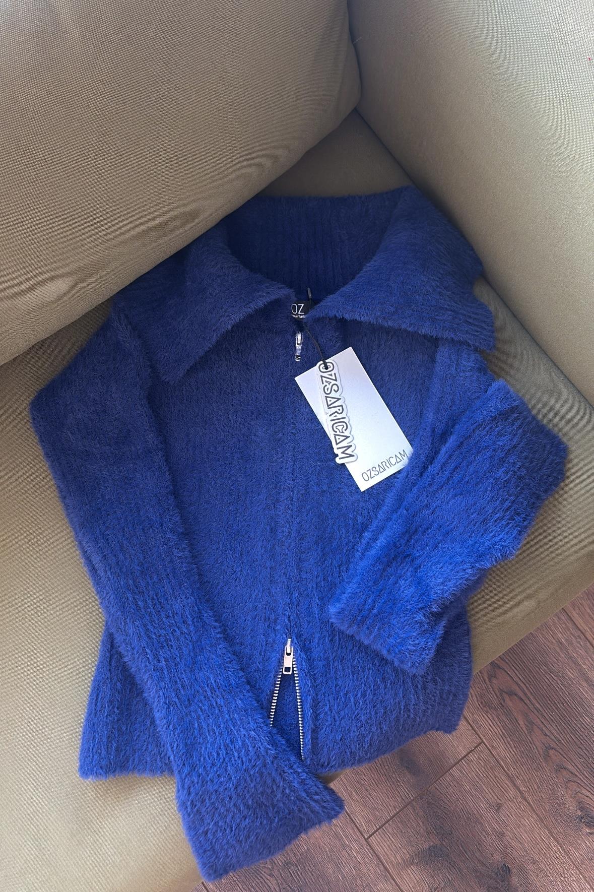 Lexa Denizci Yaka Fermuarlı Hırka - Saks Mavi