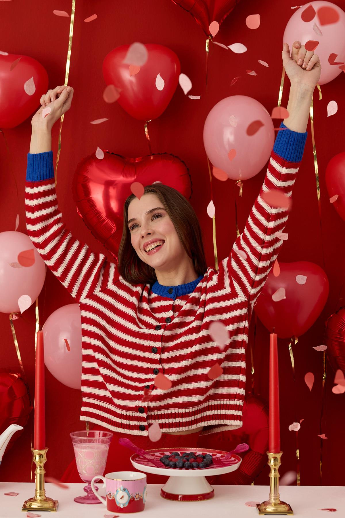 Lotus Kontrast Geçişli Hırka- Kırmızı