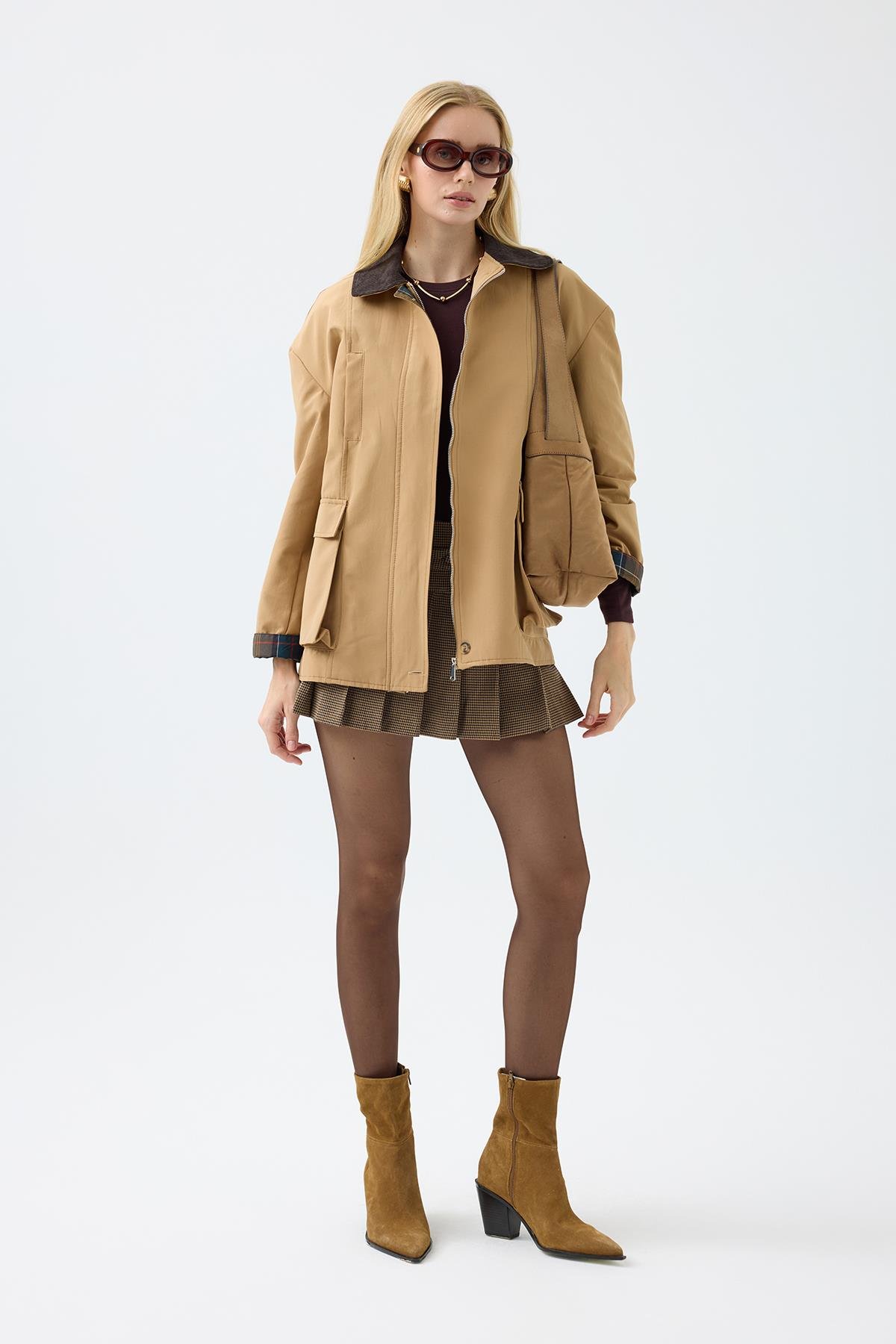 Marcie Ekose Detaylı Trençkot - Camel 