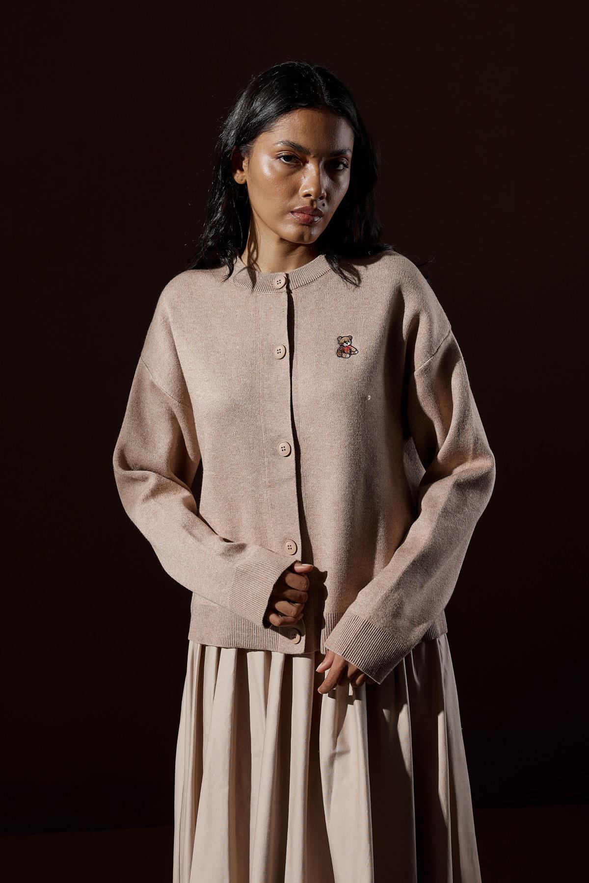 Margot İşlemeli Hırka- Vizon