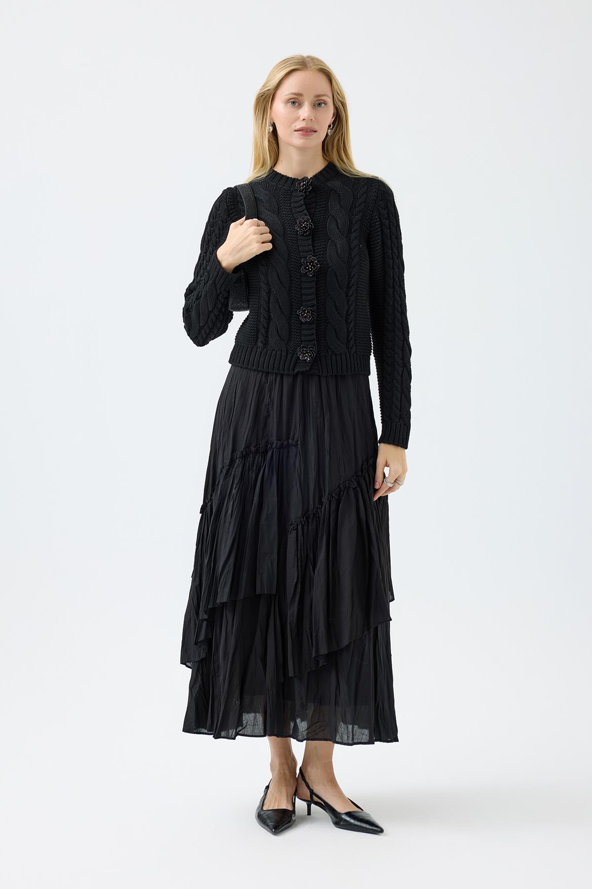 Marilyn Düğme Aksesuarlı Hırka - Siyah 