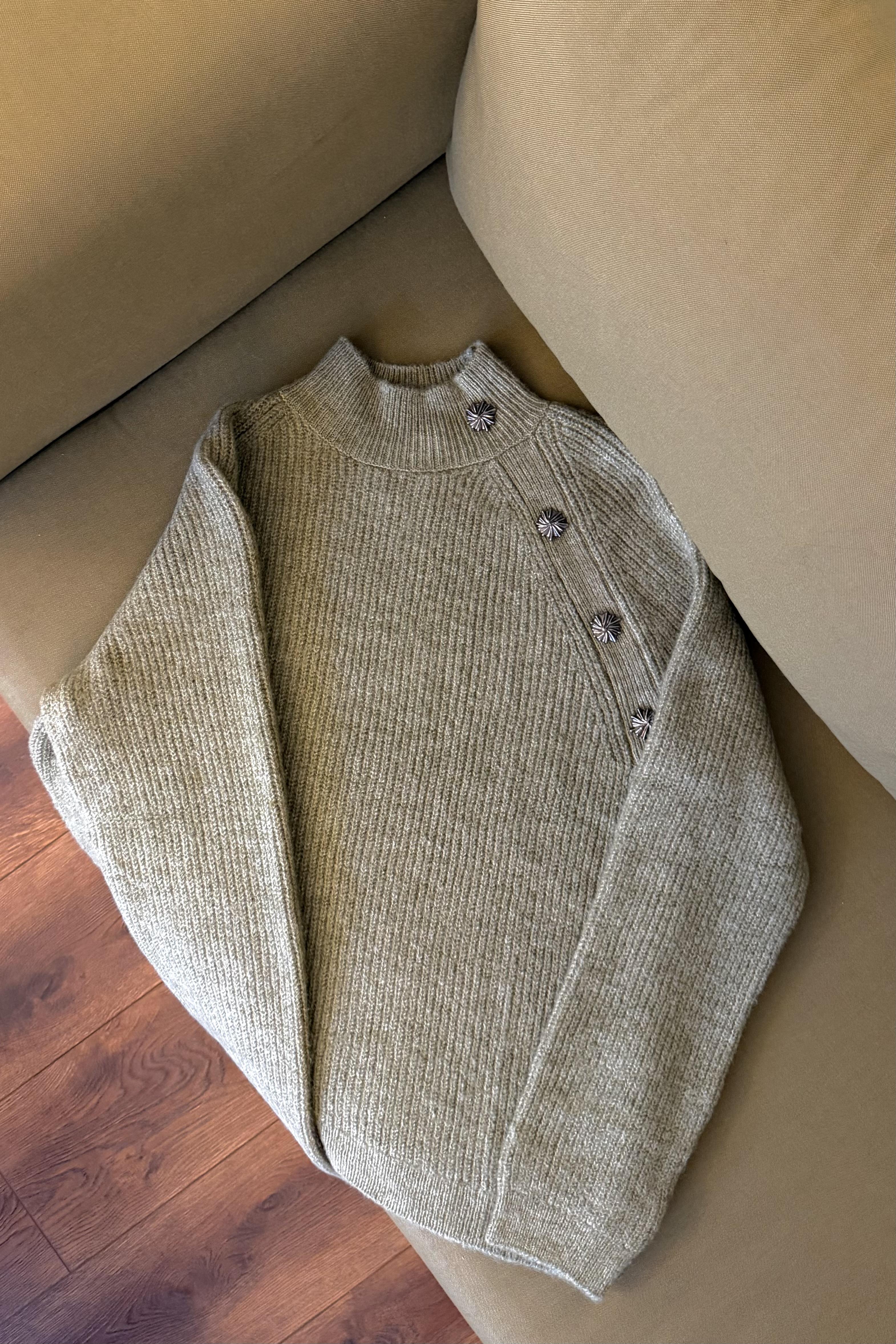 Marisol Balıkçı Yaka Aksesuarlı Kazak - Çağla 