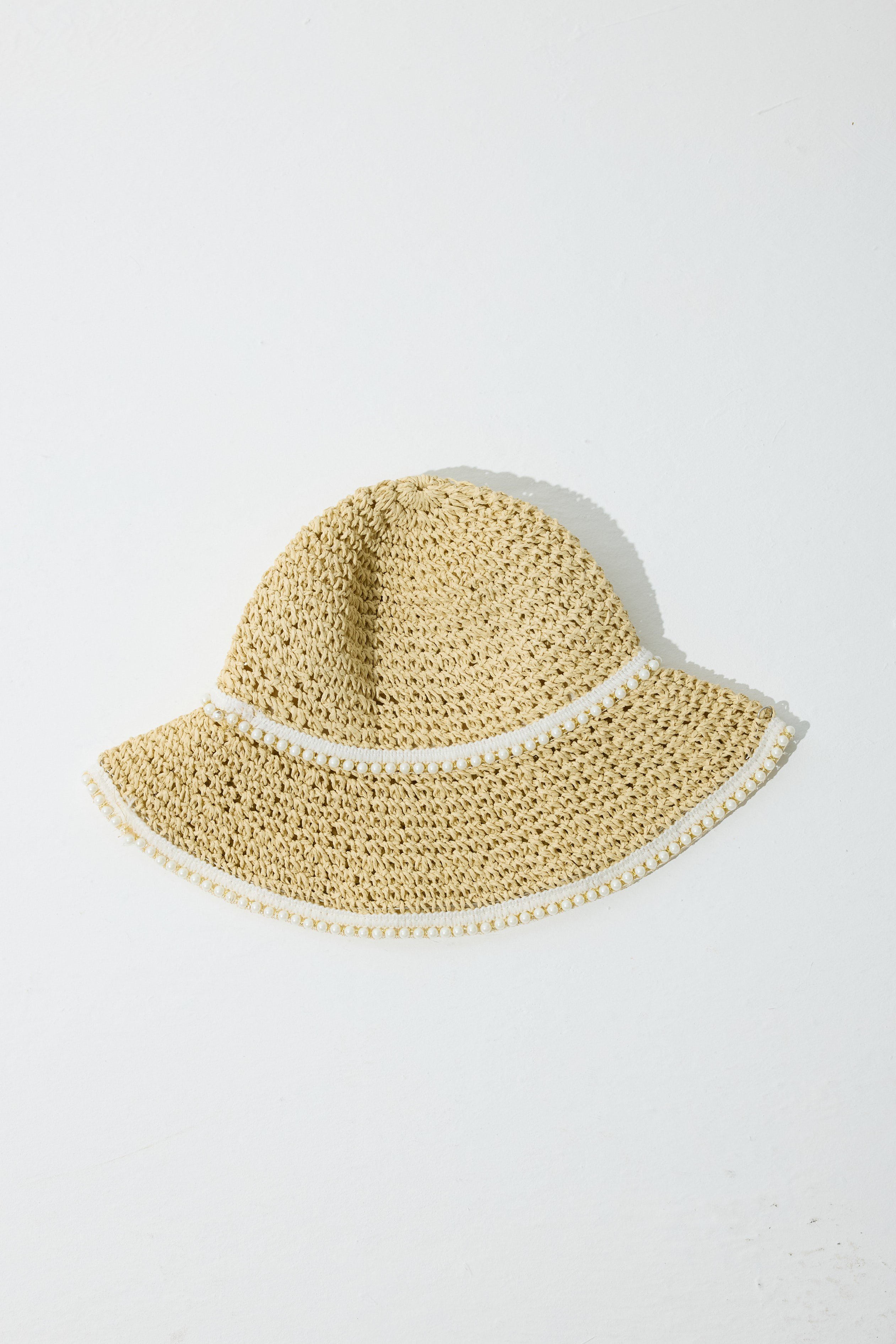Marly İnci İşlemeli Hasır Şapka - Natürel 