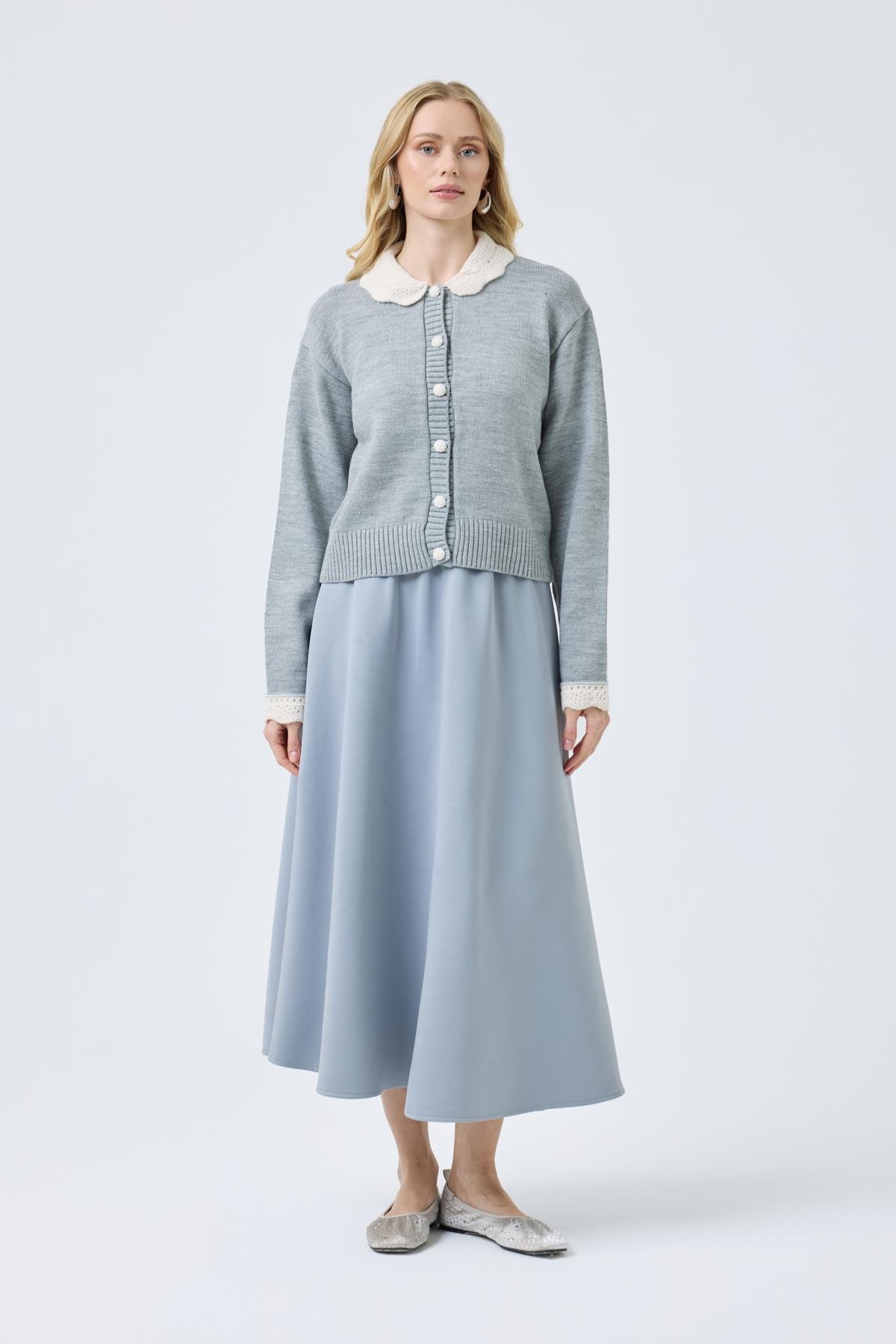 Marnie Bebe Yaka Örgü Düğmeli Hırka - Gri 