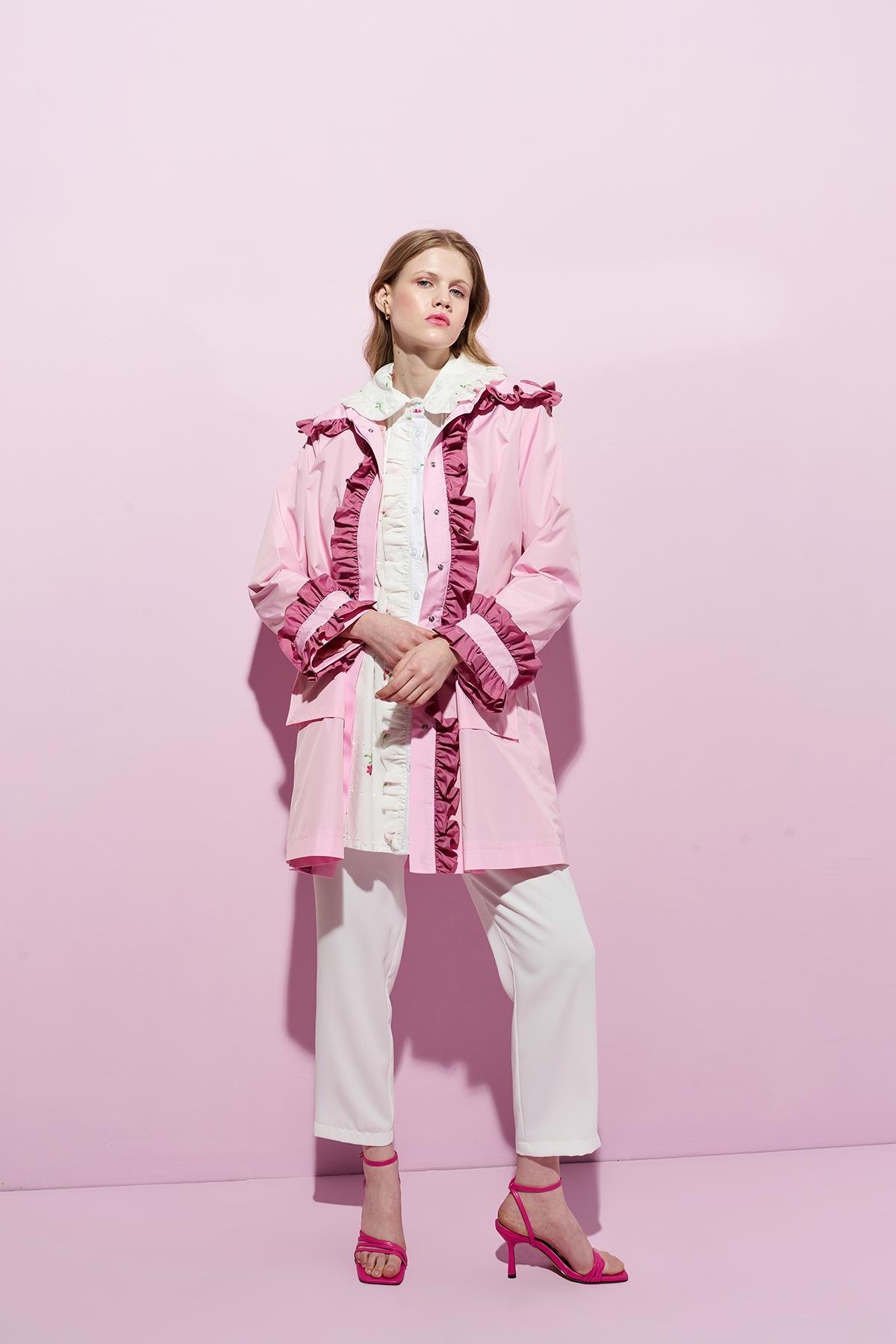 Melissa Büzgü Detaylı Garnili Yağmurluk - Pembe