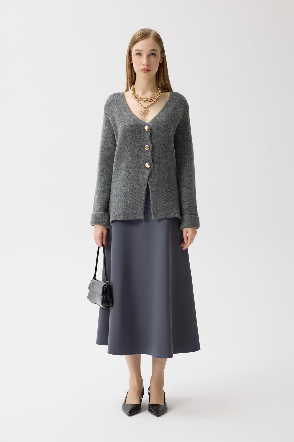 Monica Düğmeli Blazer Hırka - Antrasit