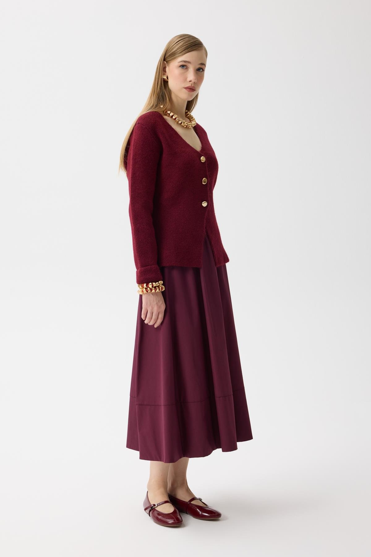 Monica Düğmeli Blazer Hırka - Bordo 