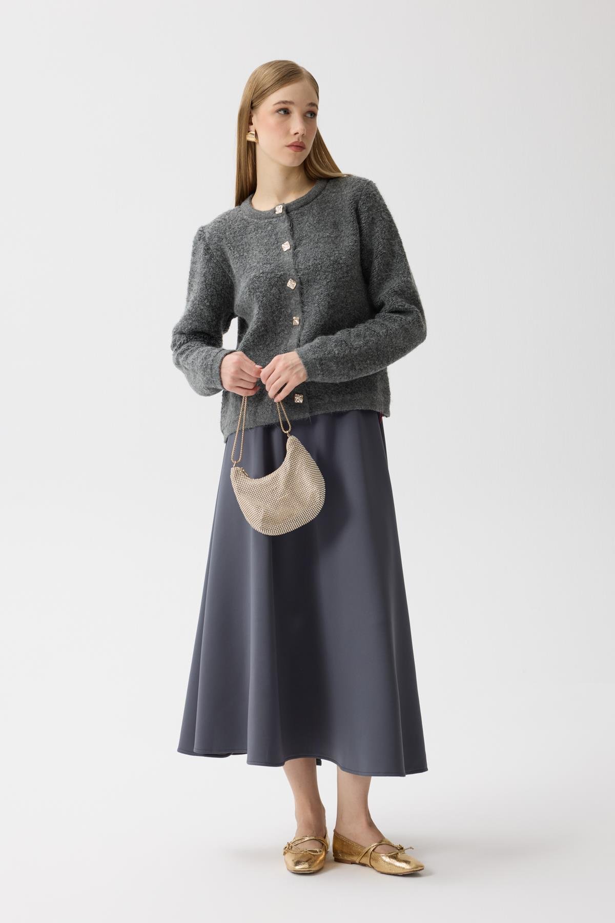 Morgana Buklet Dokulu Hırka - Antrasit 