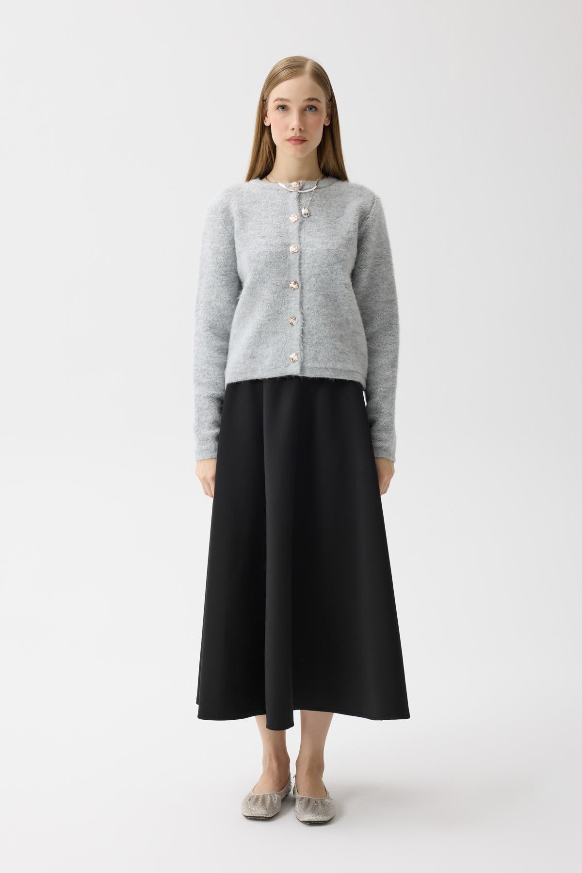 Morgana Buklet Dokulu Hırka - Gri