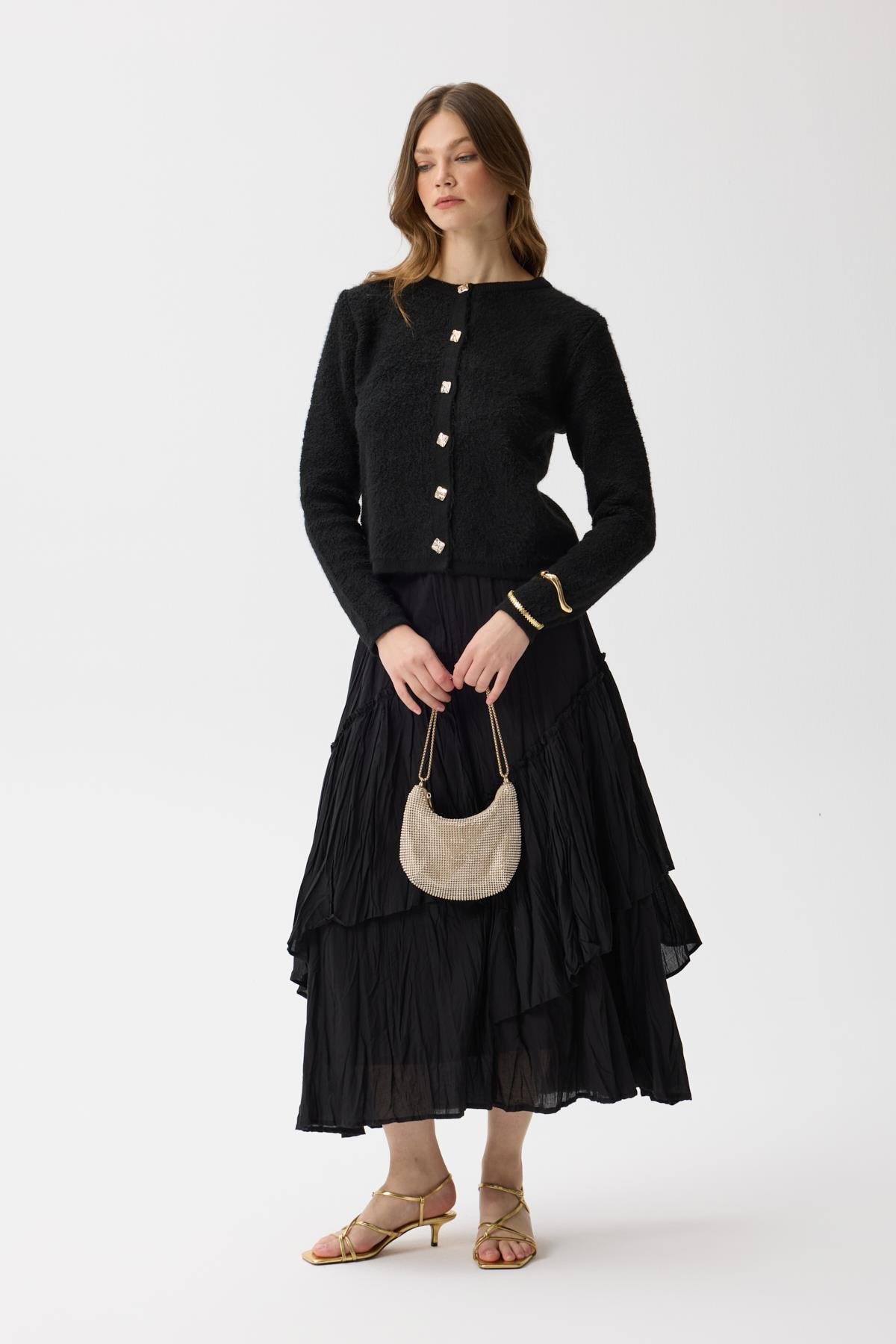 Morgana Buklet Dokulu Hırka - Siyah