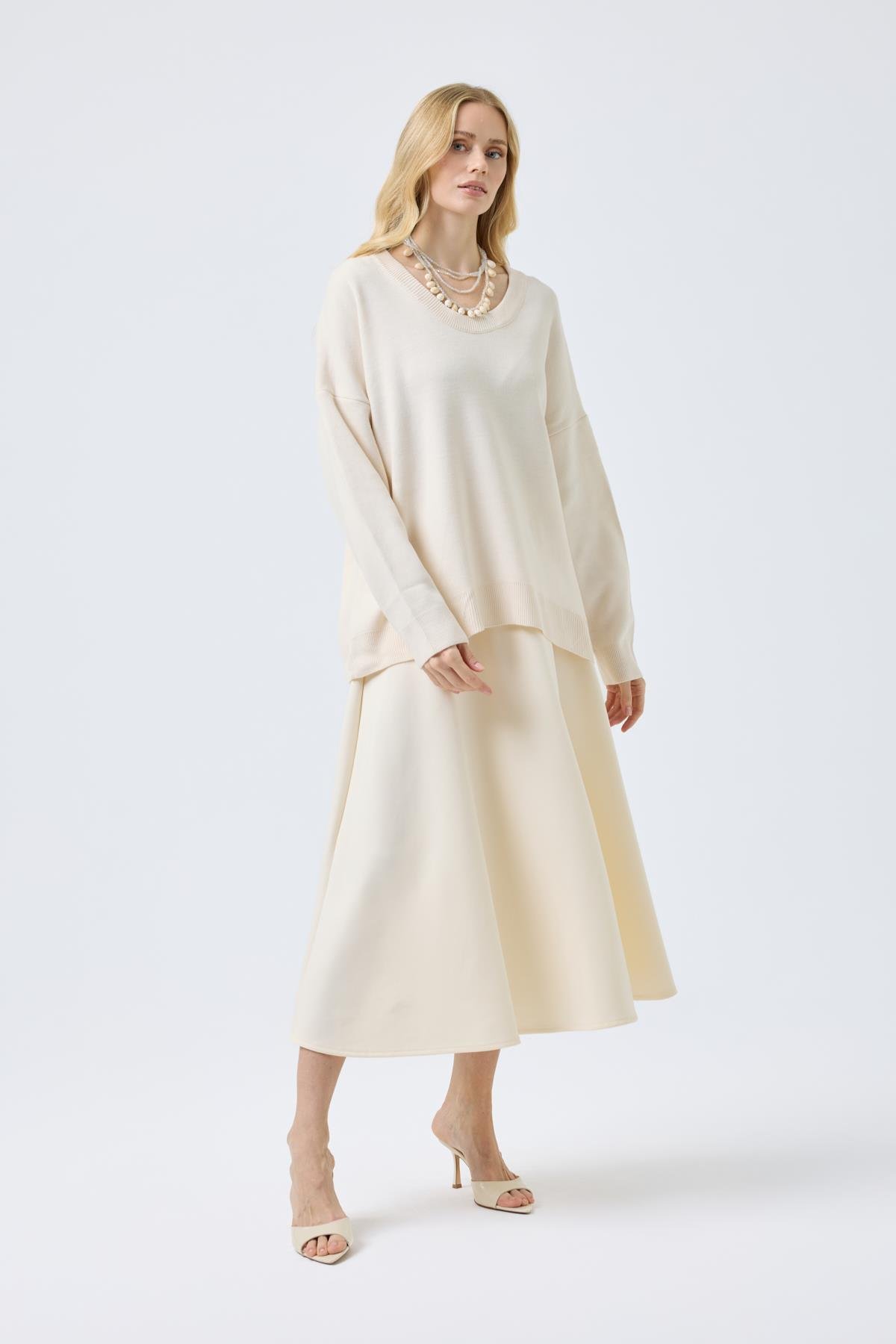 Nina Geniş Yakalı Basic Kazak- Bej